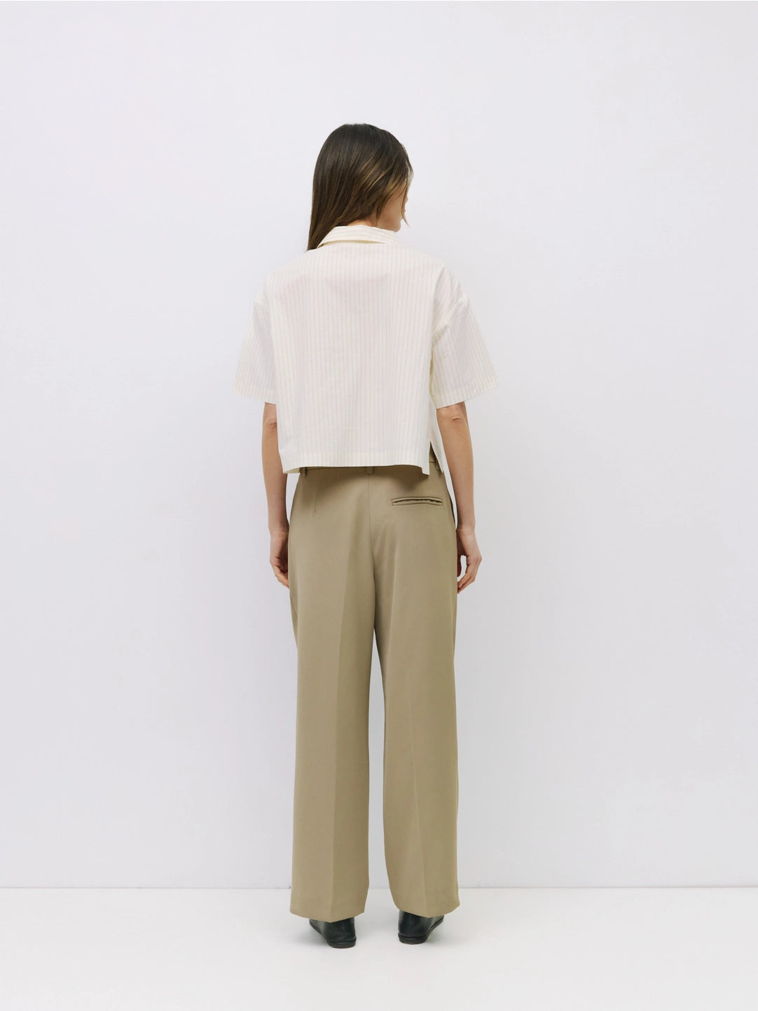 Pinstripe Oversized Tie Front Collared Shirt