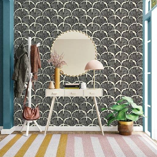 Feather Palm Black Peel and Stick Wallpaper, 28 sq. ft.