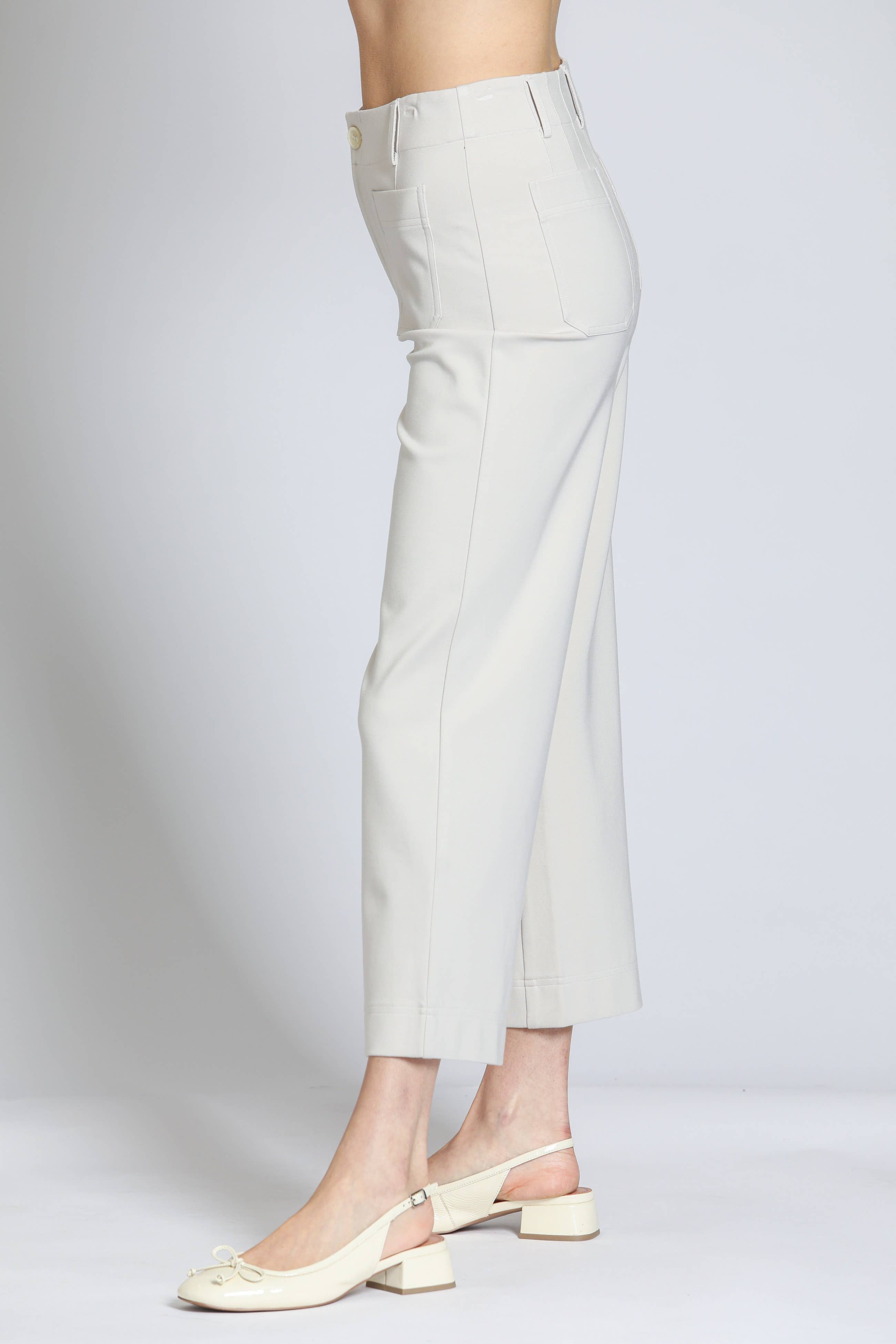 Ponte Cropped Wide Leg Pant With Patch Pocket