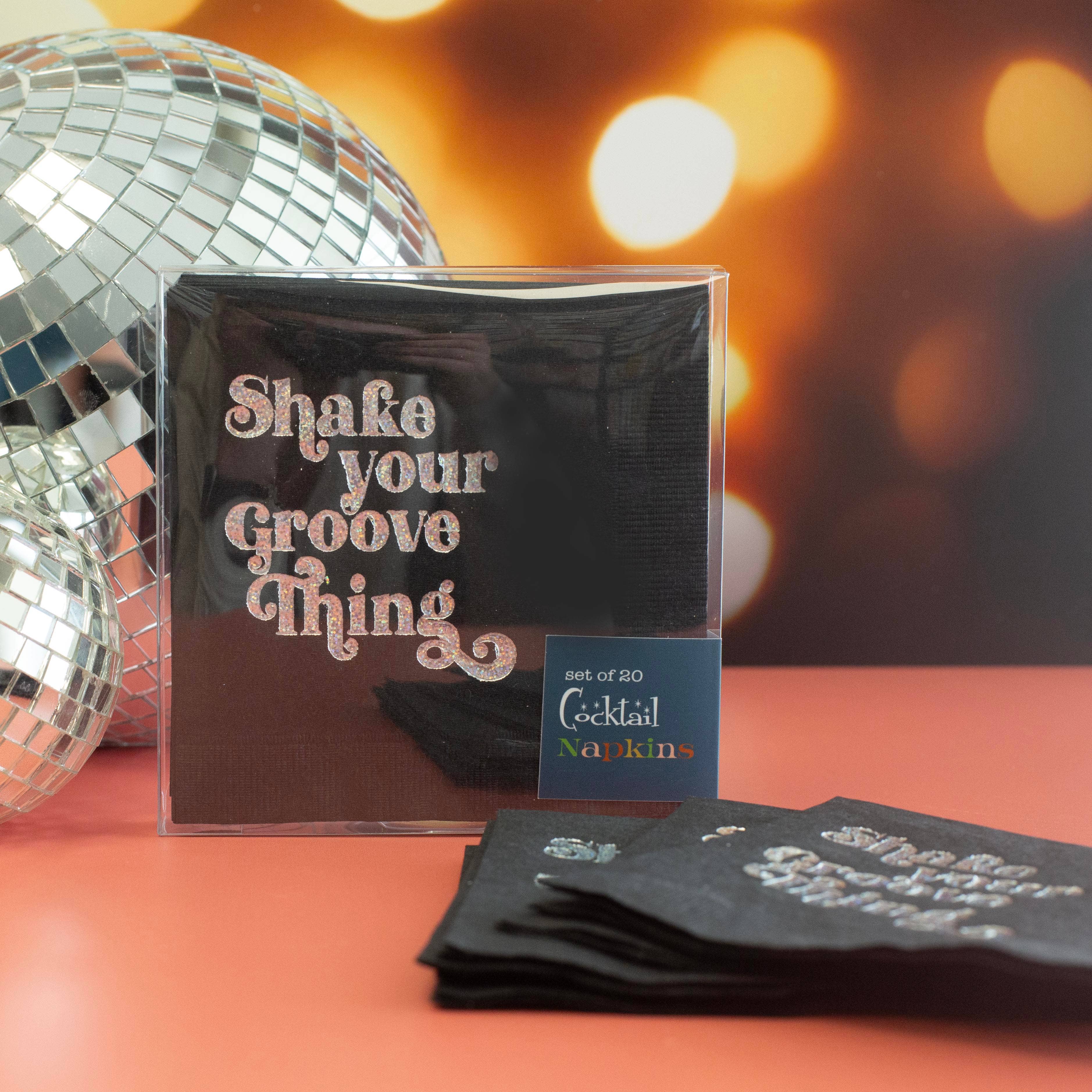Shake Your Groove Thing Silver Glitter Foil Cocktail Napkin