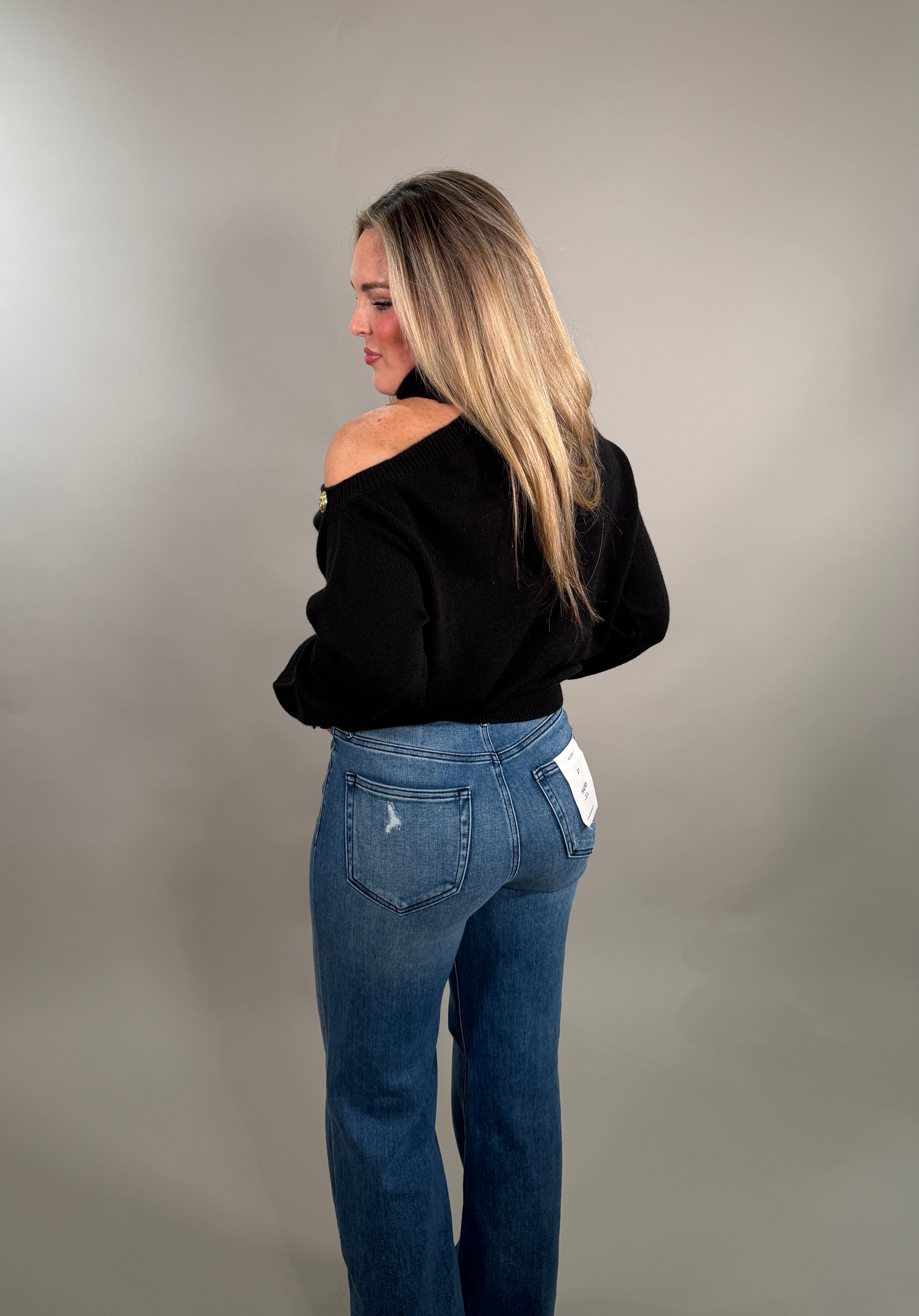 Chic Off-Shoulder Button Sweater