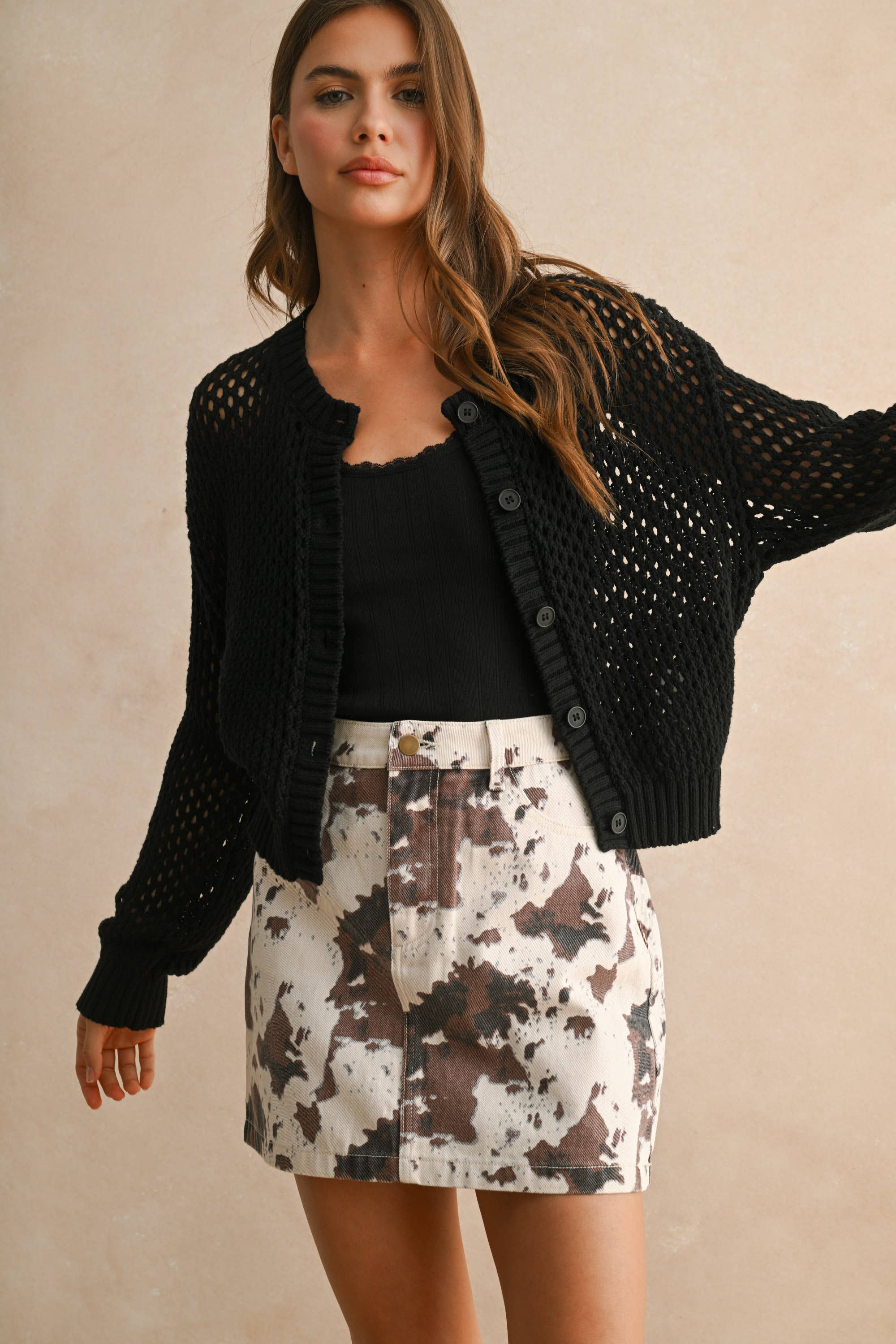 Crochet Knitted Button Down Cardigan