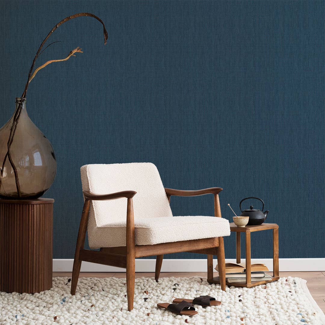 Textured Rattan Navy Peel and Stick Wallpaper