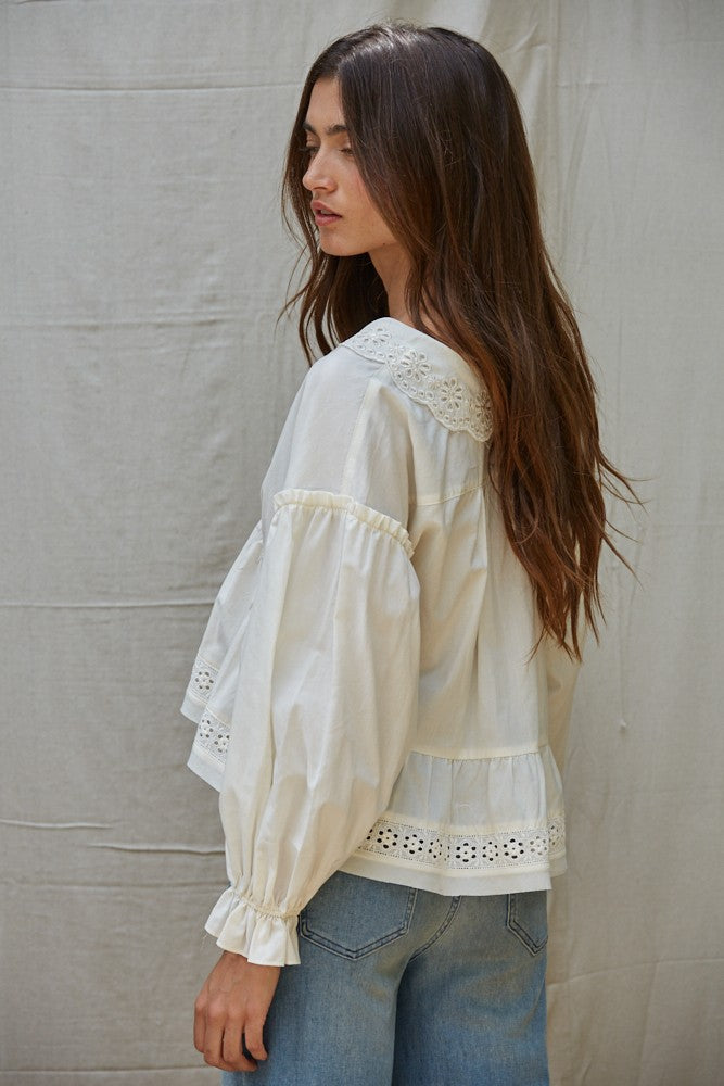 Romantic Eyelet Cotton-Blend Babydoll Top