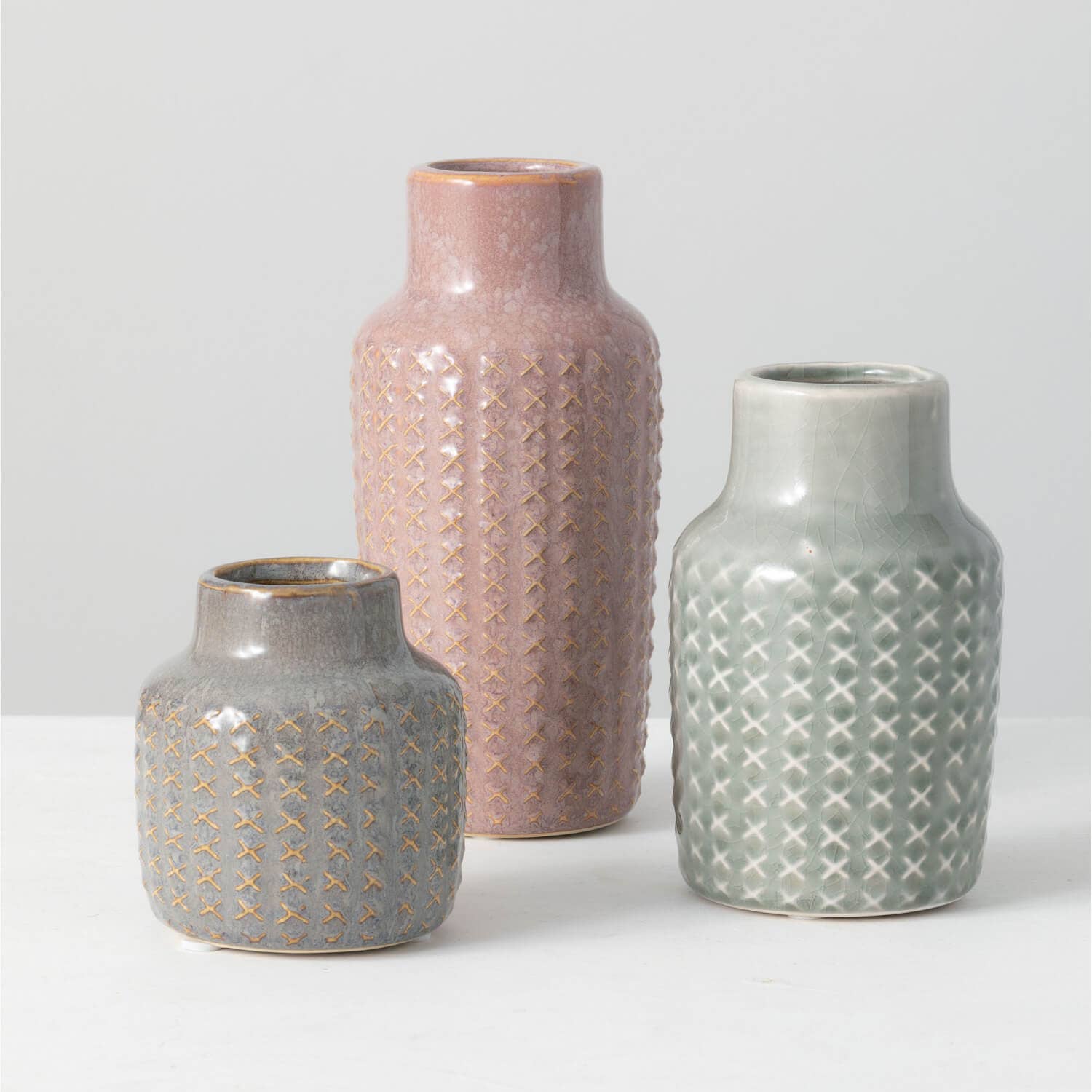 Set of 3 Crosshatch Pattern Vase