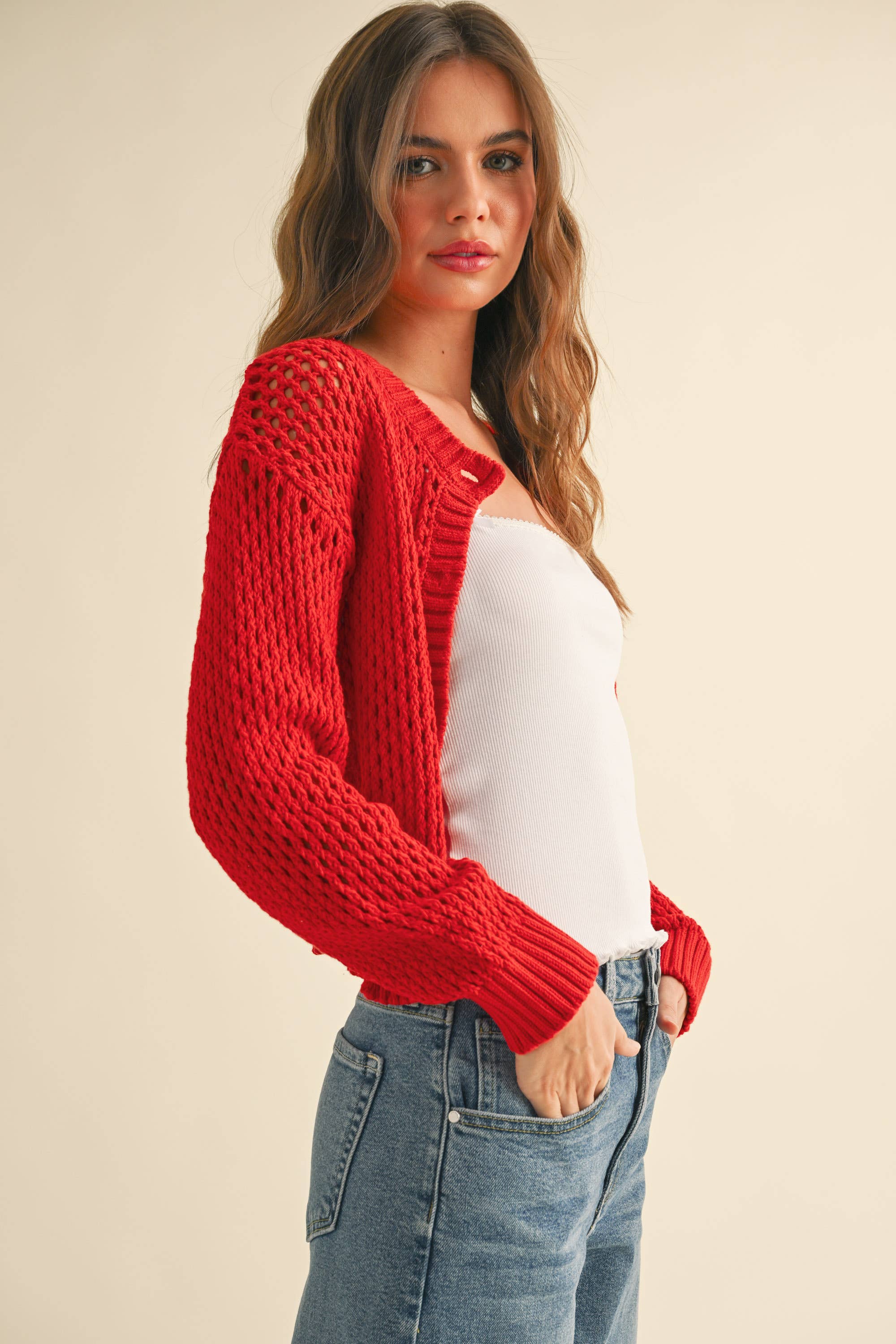 Crochet Knitted Button Down Cardigan