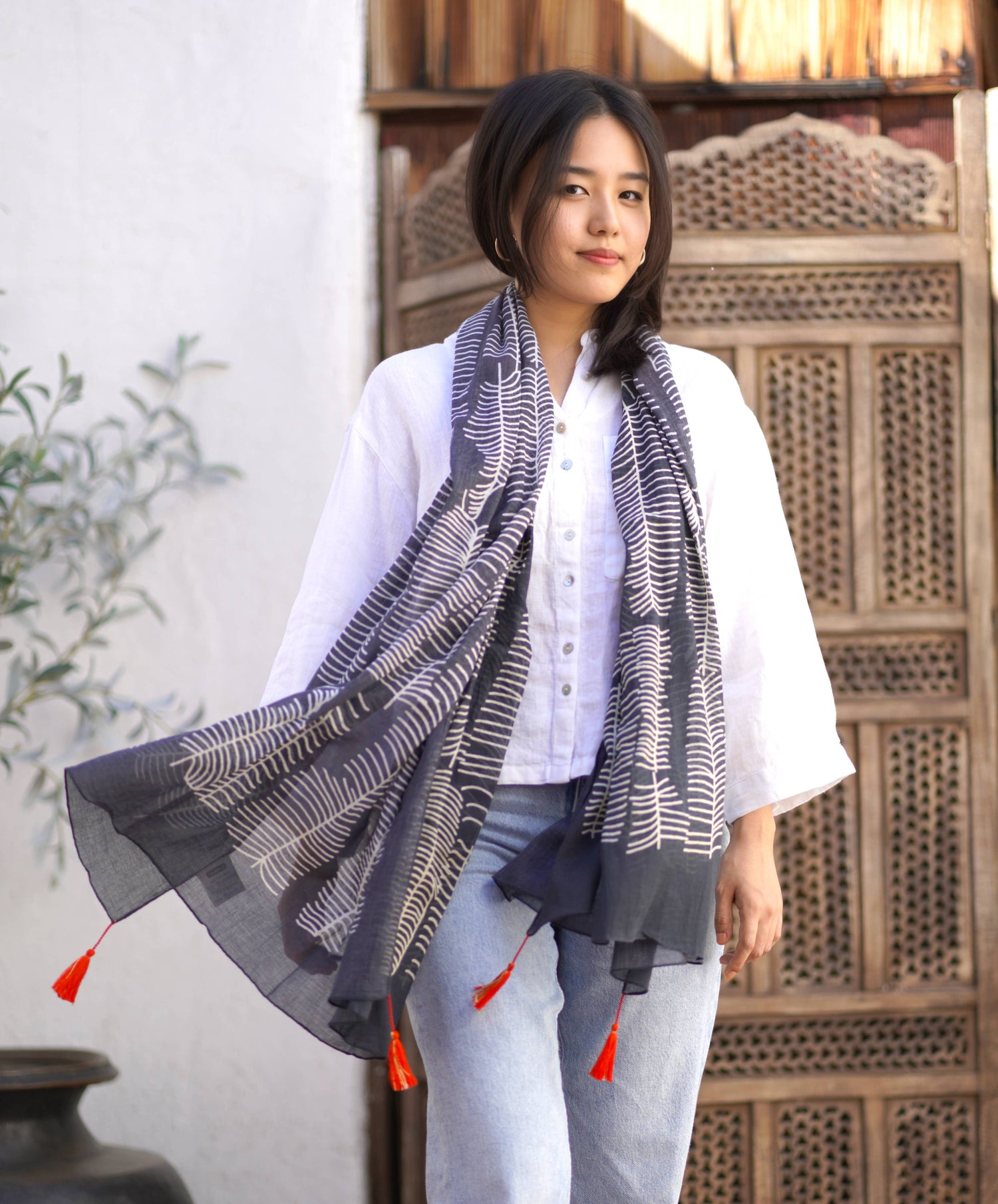 Cotton Scarf with Tassel