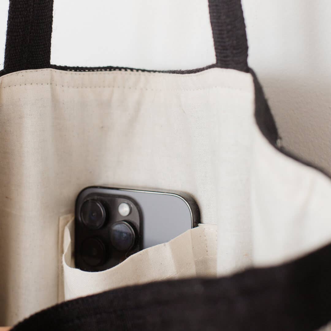 Shoulder Bag, jute / Chloe black natural stripe