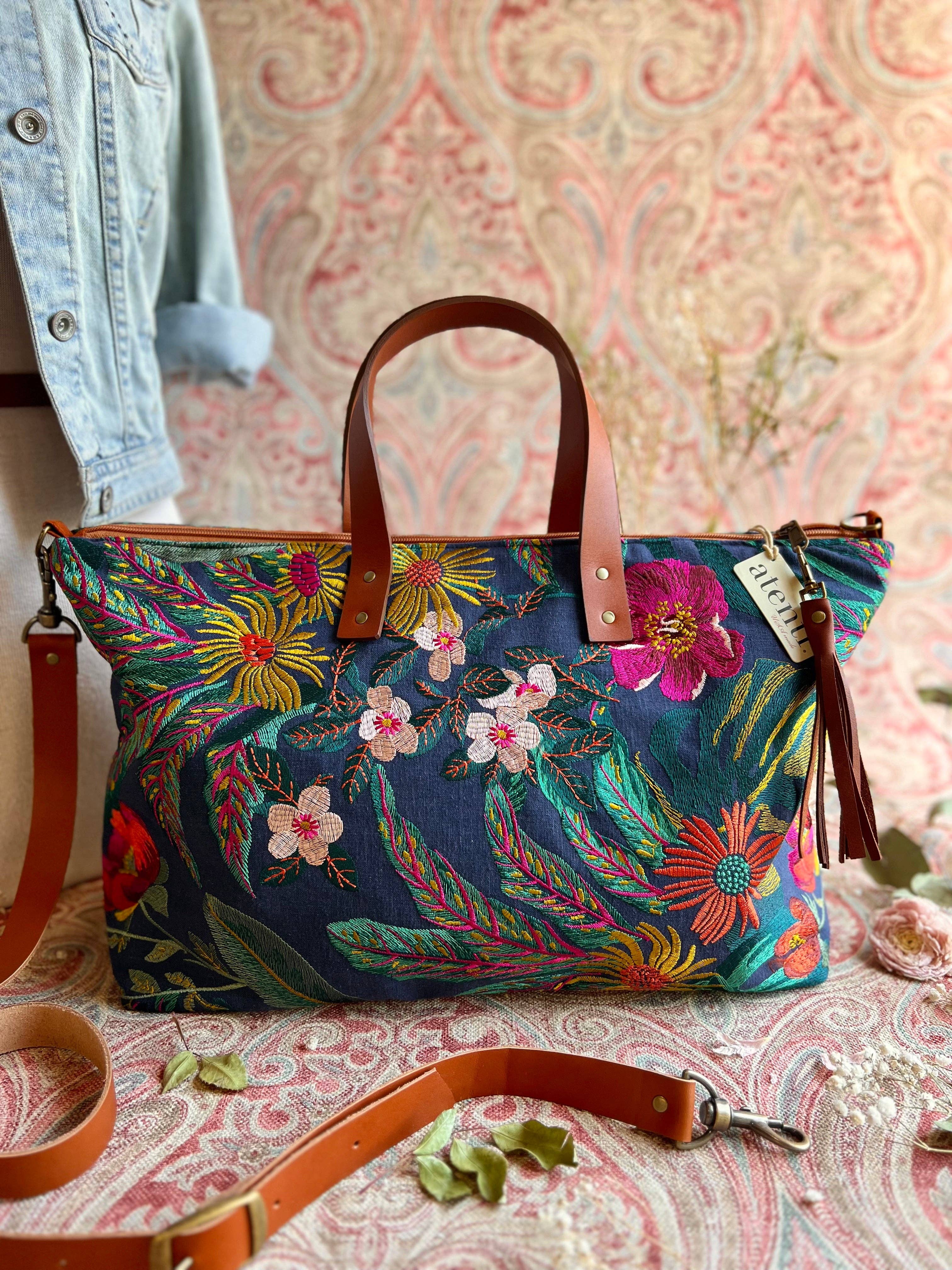 Handcrafted Carryall Tote and Floral Buddy Bag