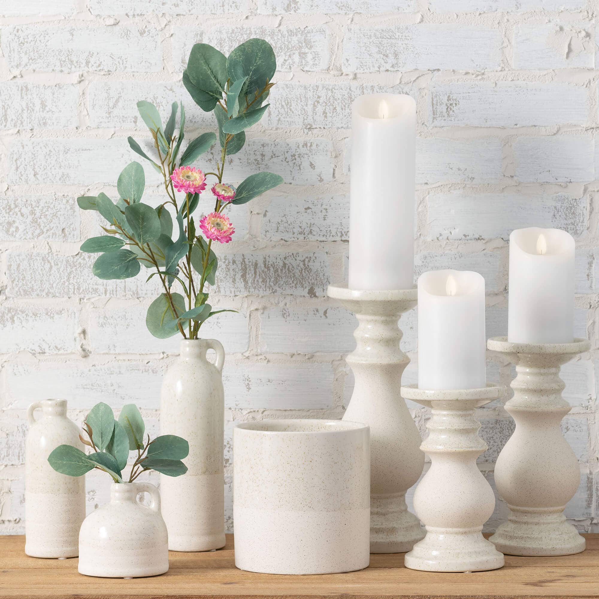 Set of 3 White Speckled Jug Vase