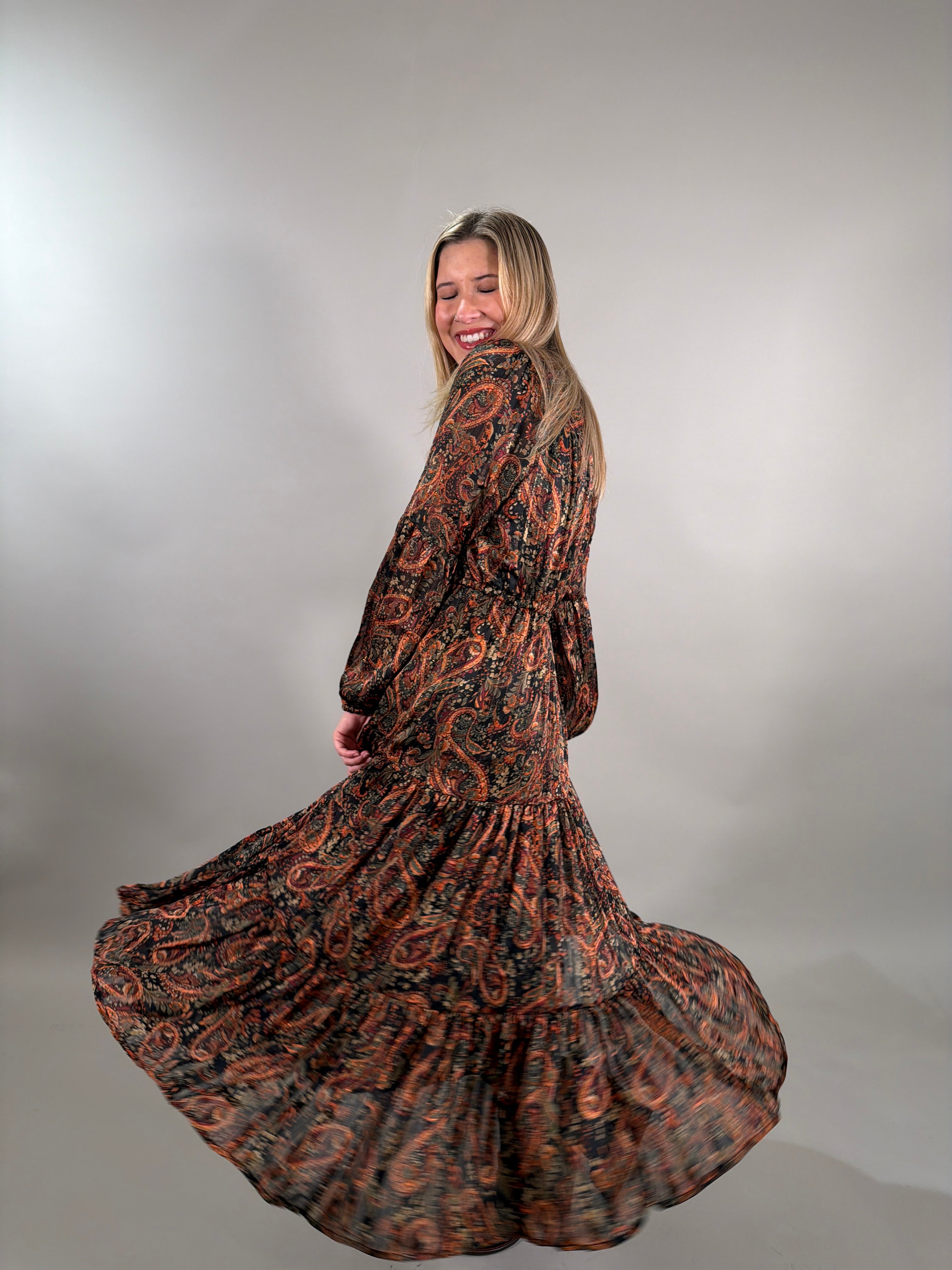 Flowy Paisley Printed Maxi Dress