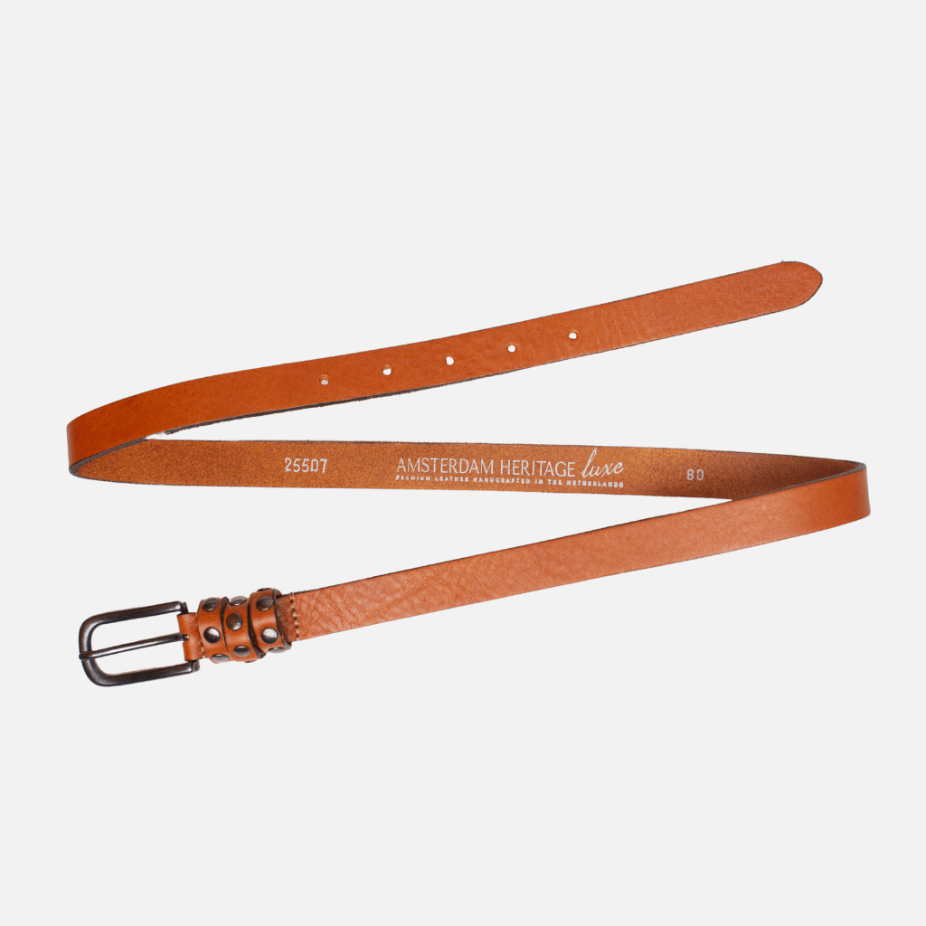 Kai Silver Buckle Skinny Studded Design Leather Belt