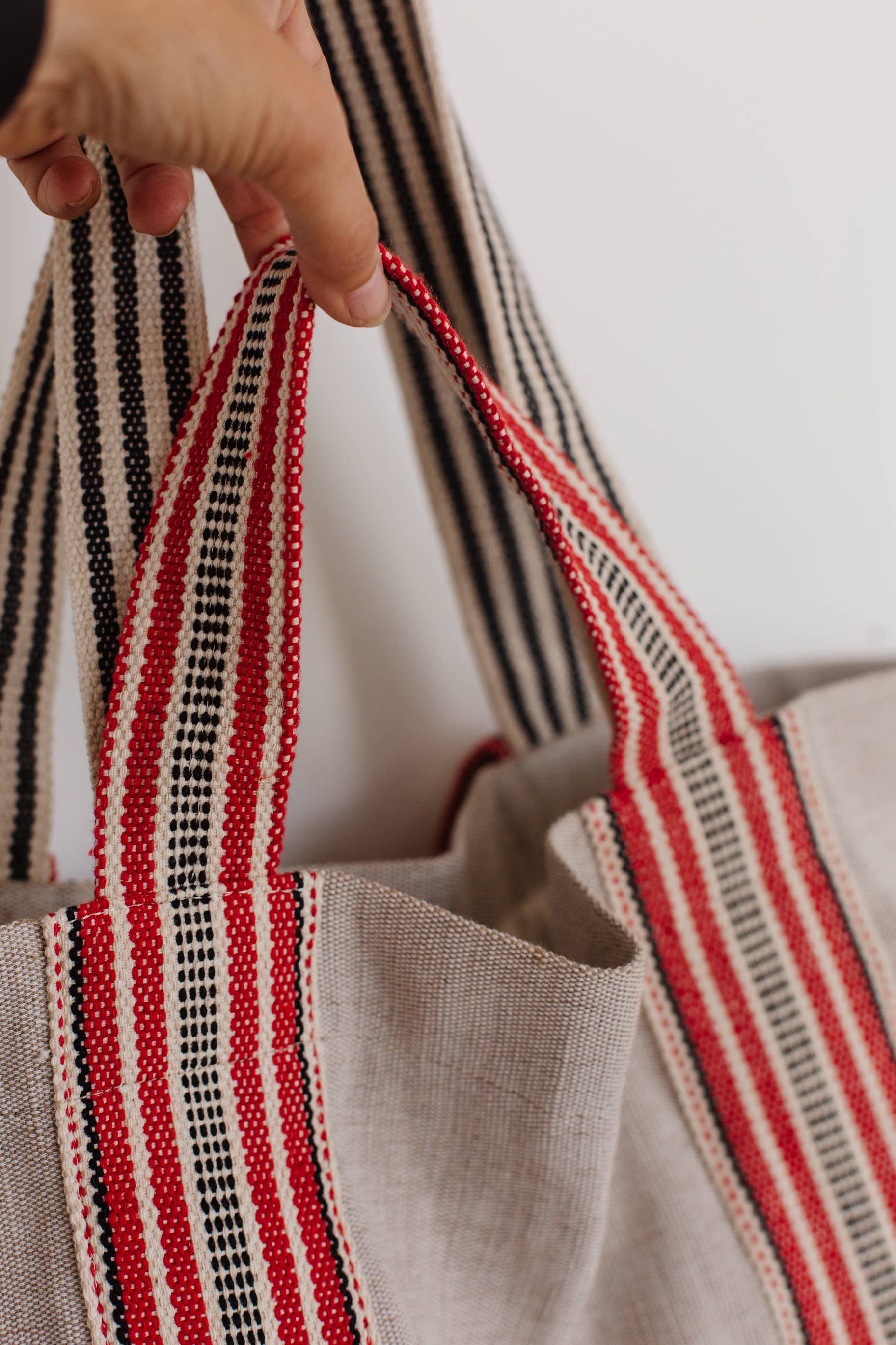 Shoulder Bag, jute / Belleville Tote Dual Handle Red