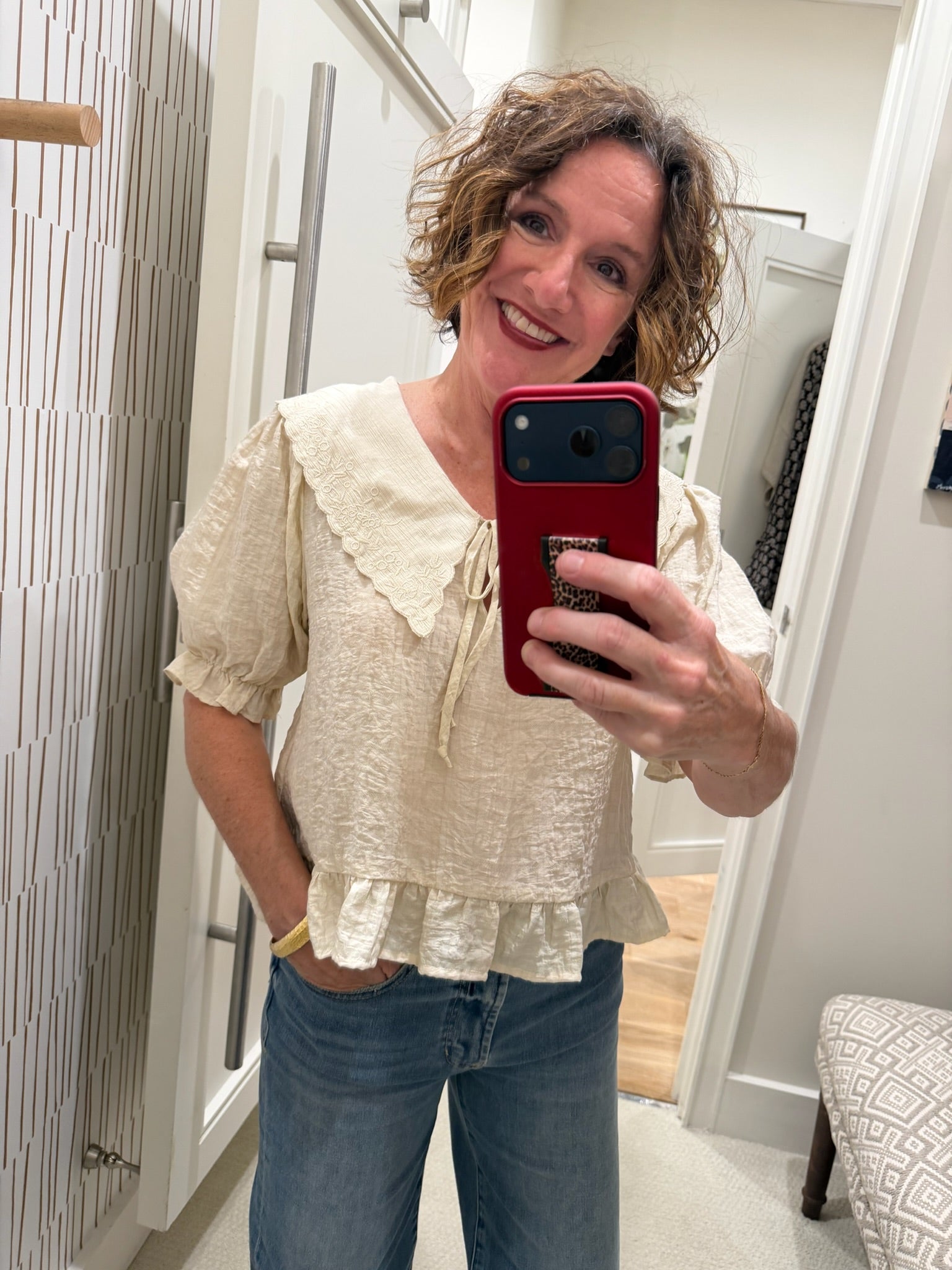 Sweetheart Eyelet Oversized Collar Blouse