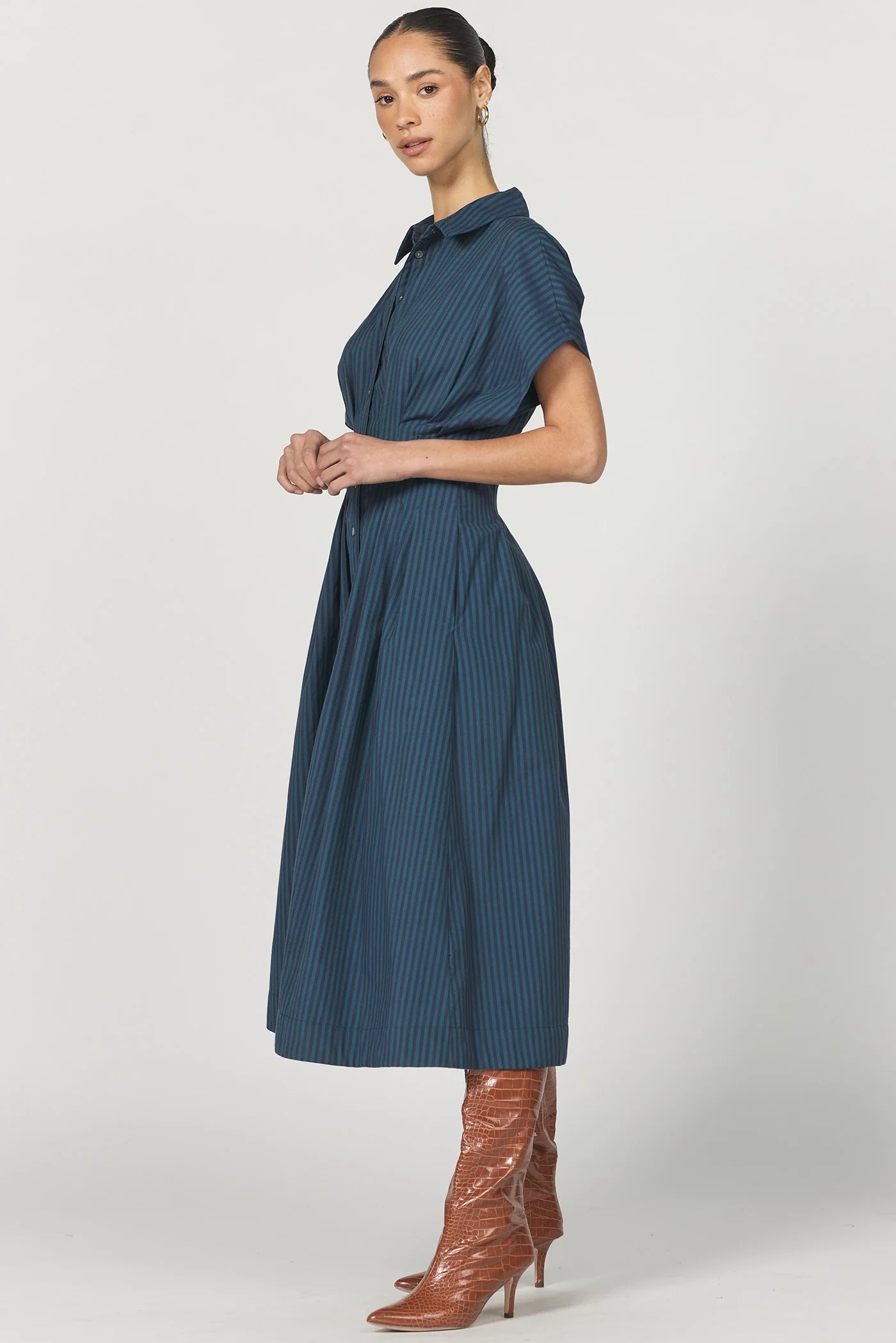 Plisse Dress Deep Teal Stripe