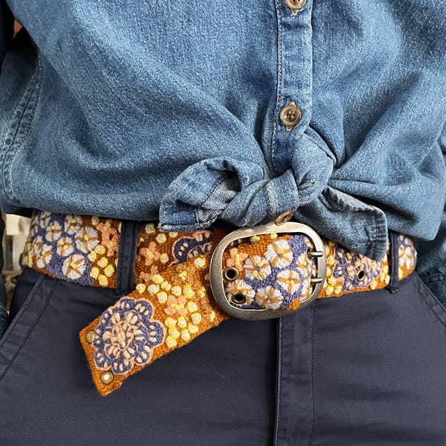 Blue Skies Floral Embroidered Wool Belt