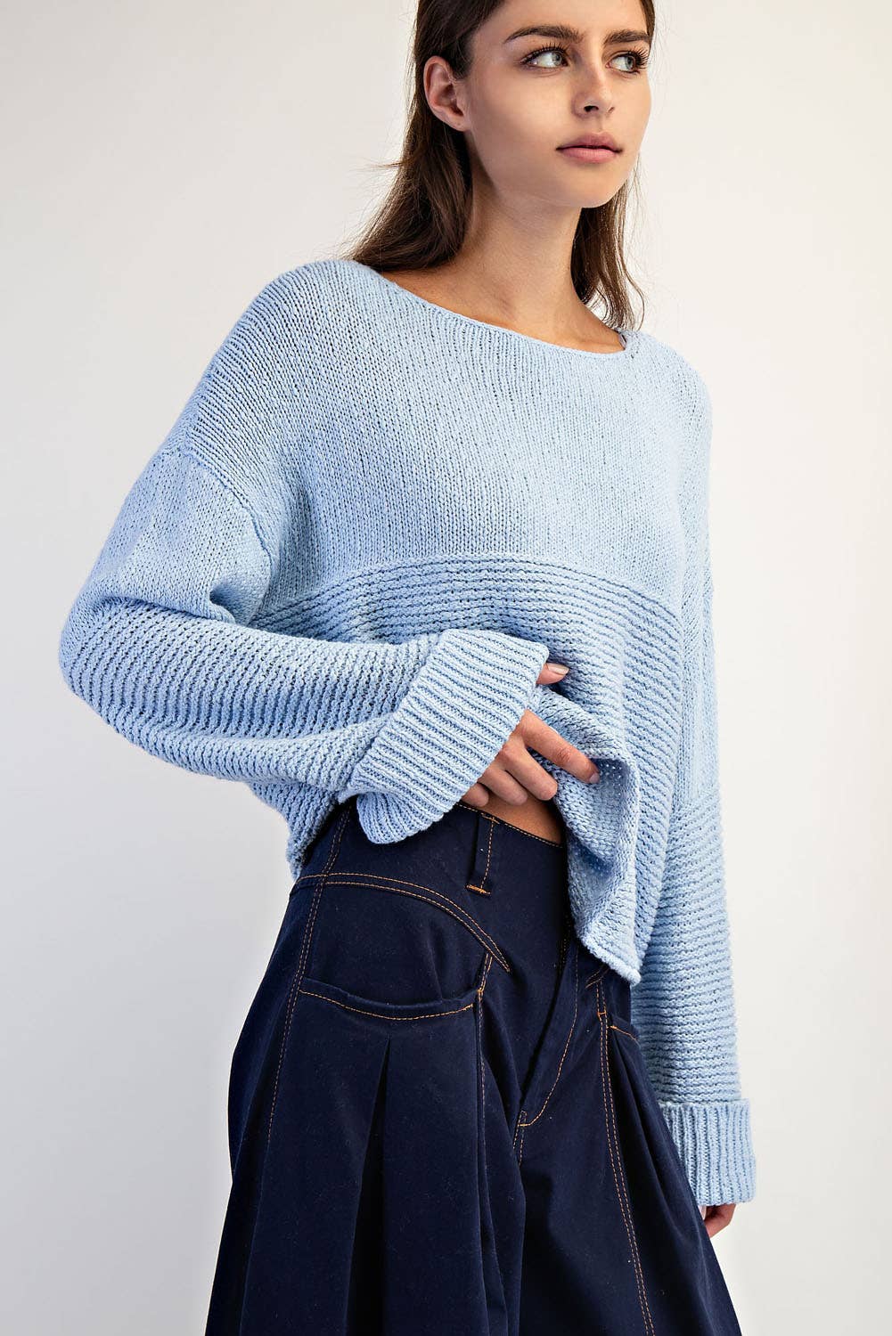 Textured Boat Neck Sweater