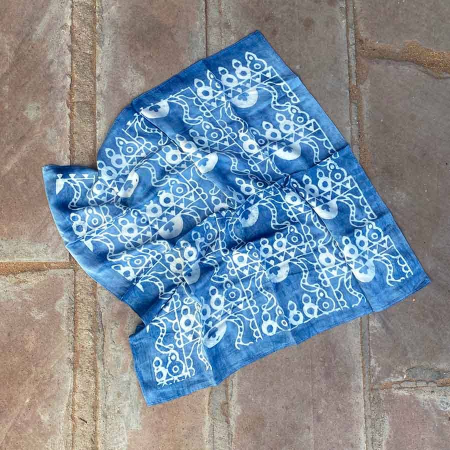 Light Blue Square Blocked Shibori Bandana, Head Scarf | Neel