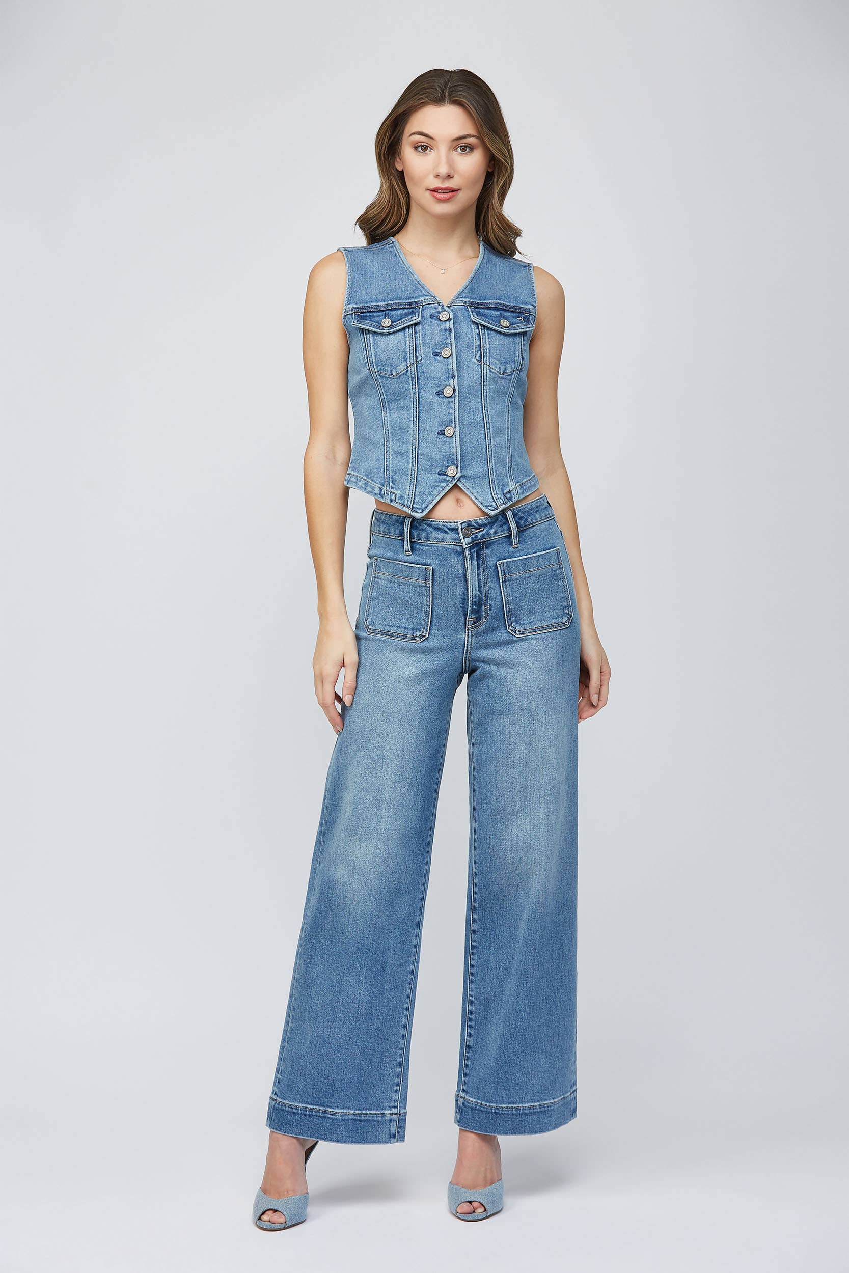 Medium Dark Fitted Denim Vest