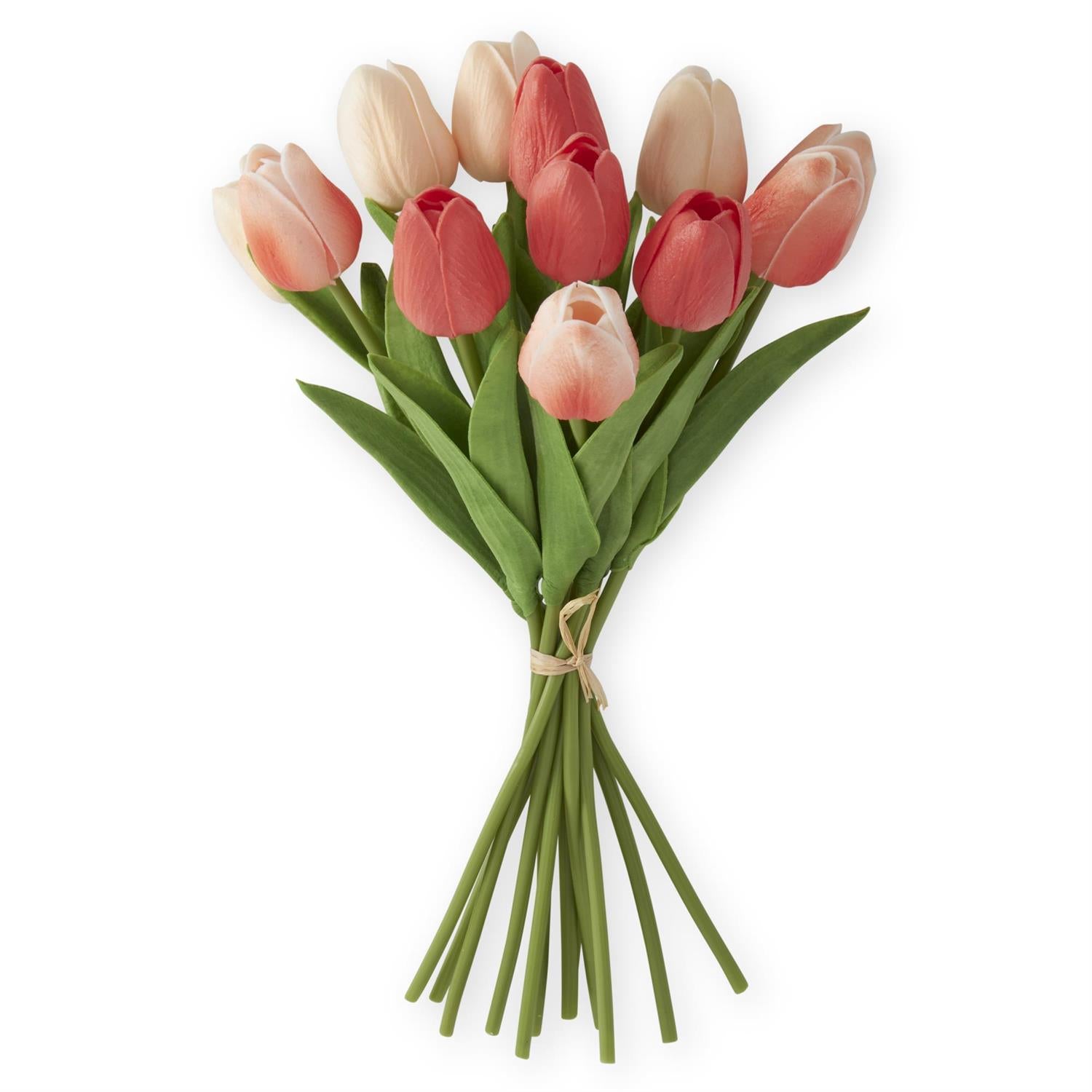 13-Inch Coral and Peach Real Touch Mini Tulip Bundle (12 Stems)
