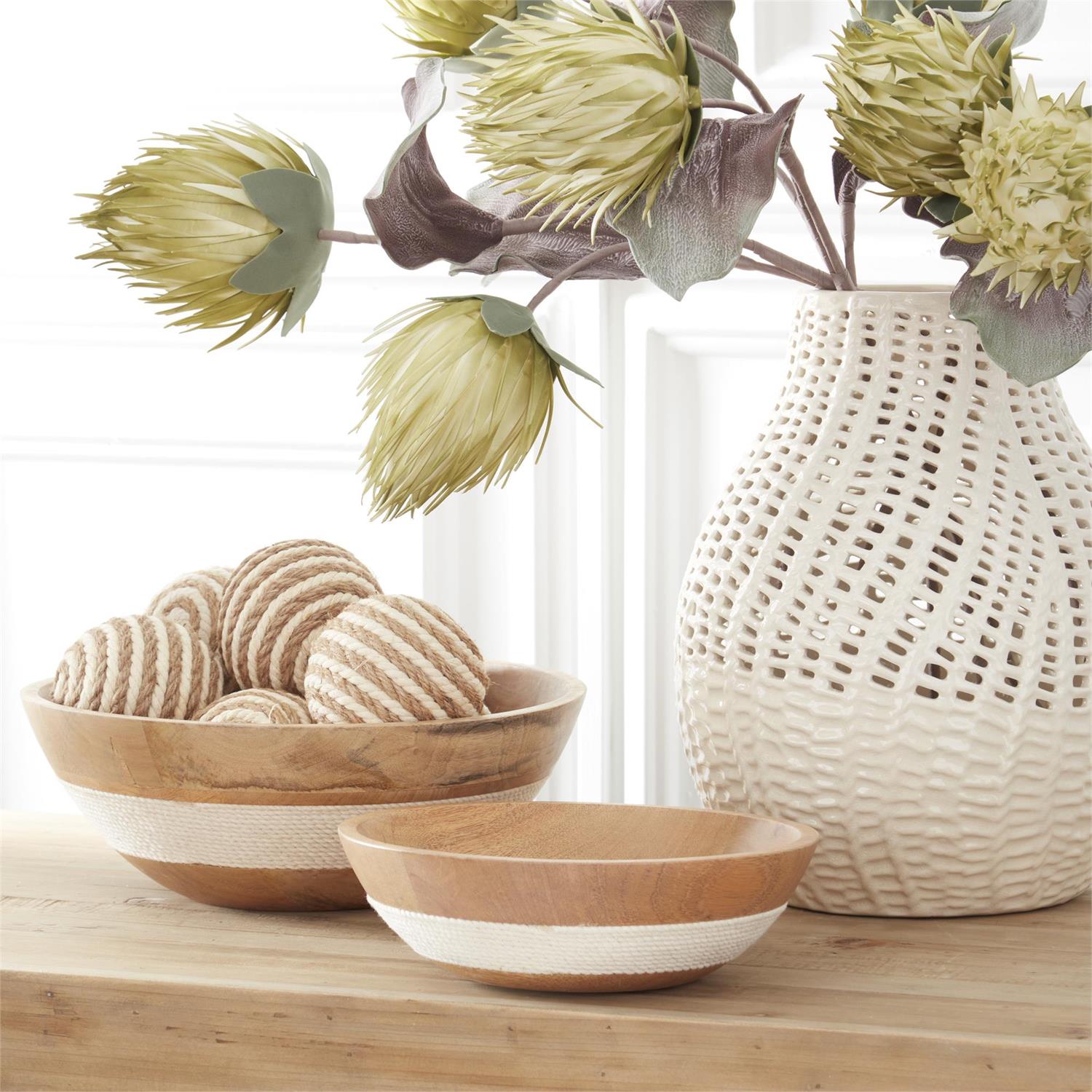 White Ceramic Basket-Weave Vases