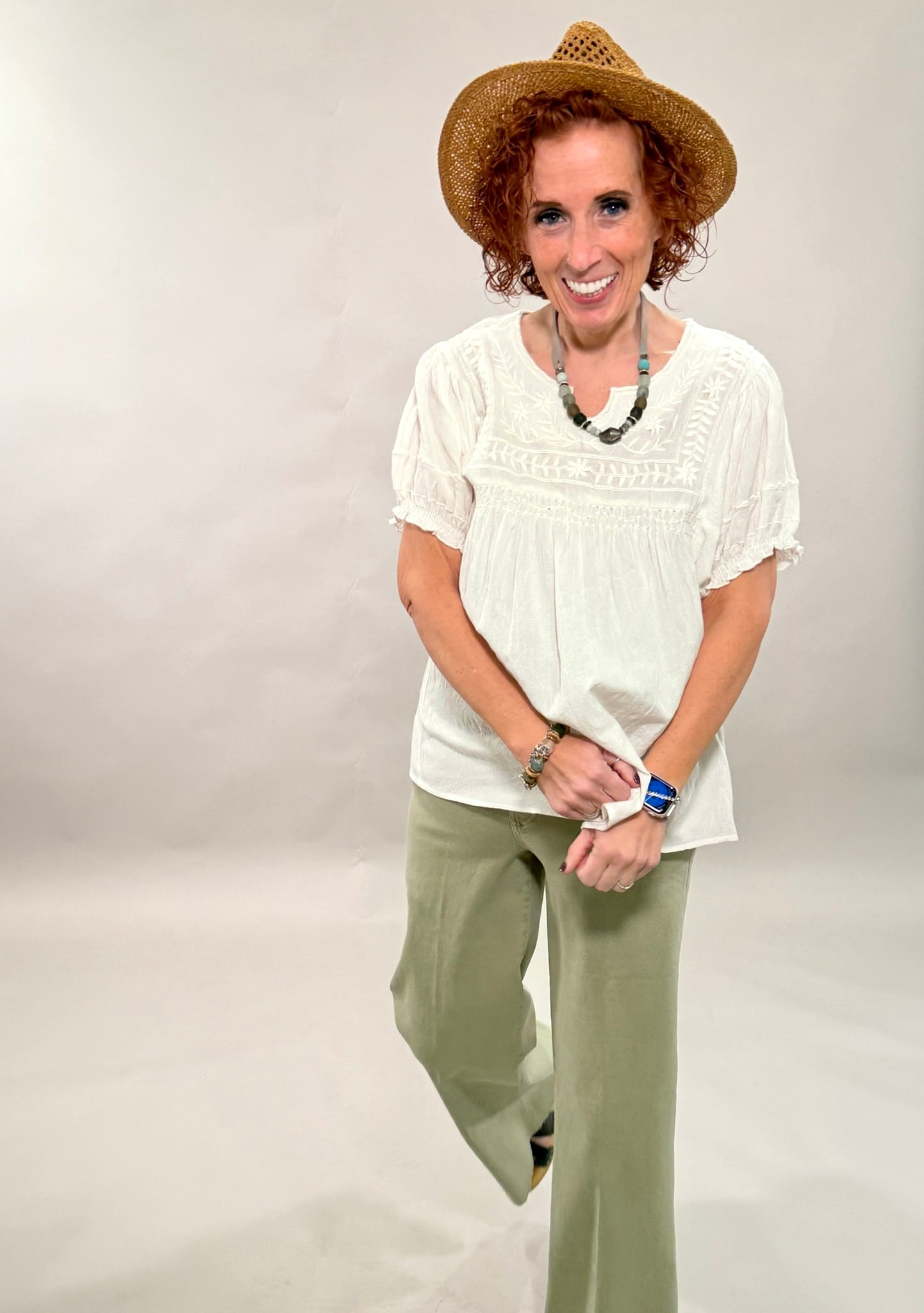 Breathable Embroidered Monochrome Blouse