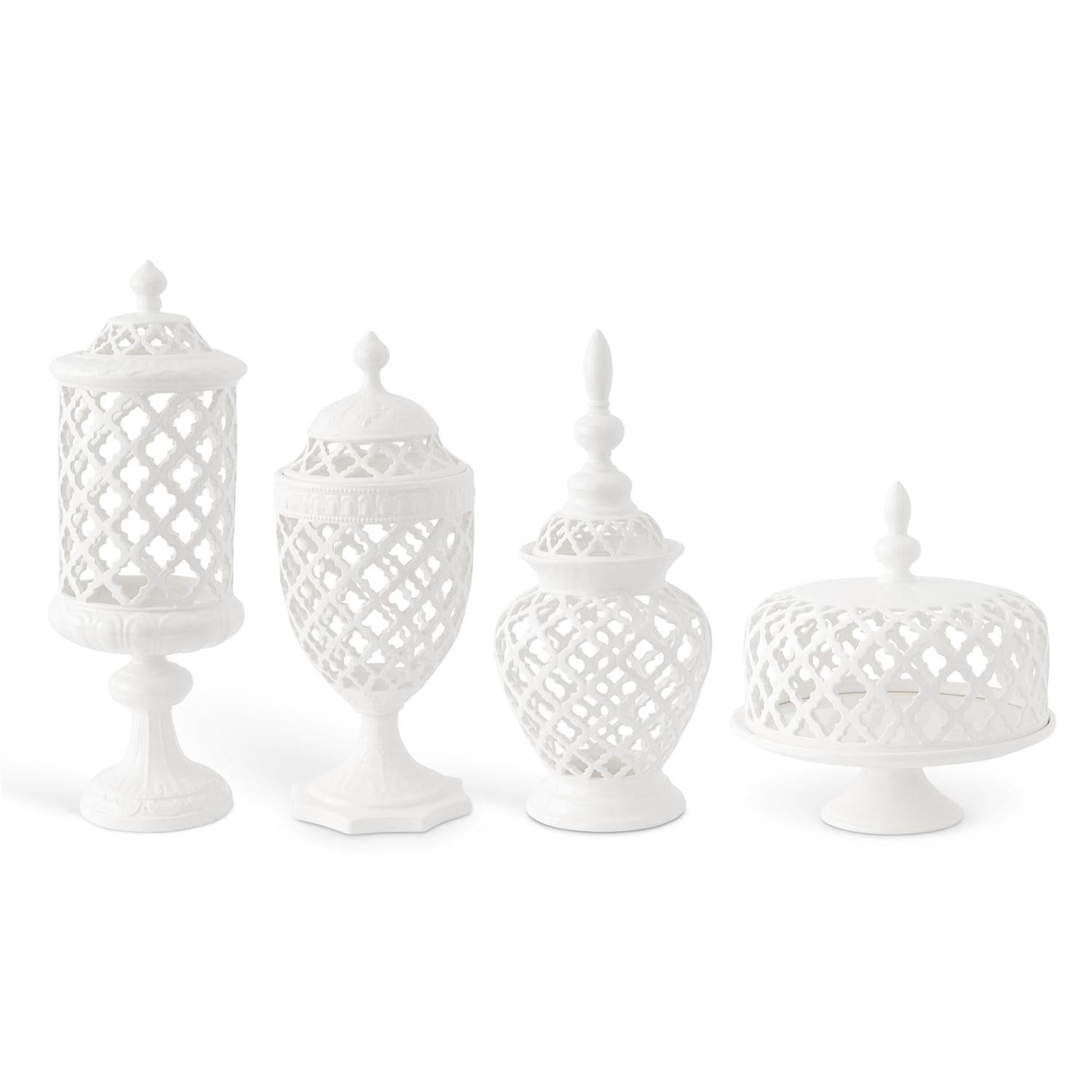 White Ceramic Filigree Containers & Cake Plate