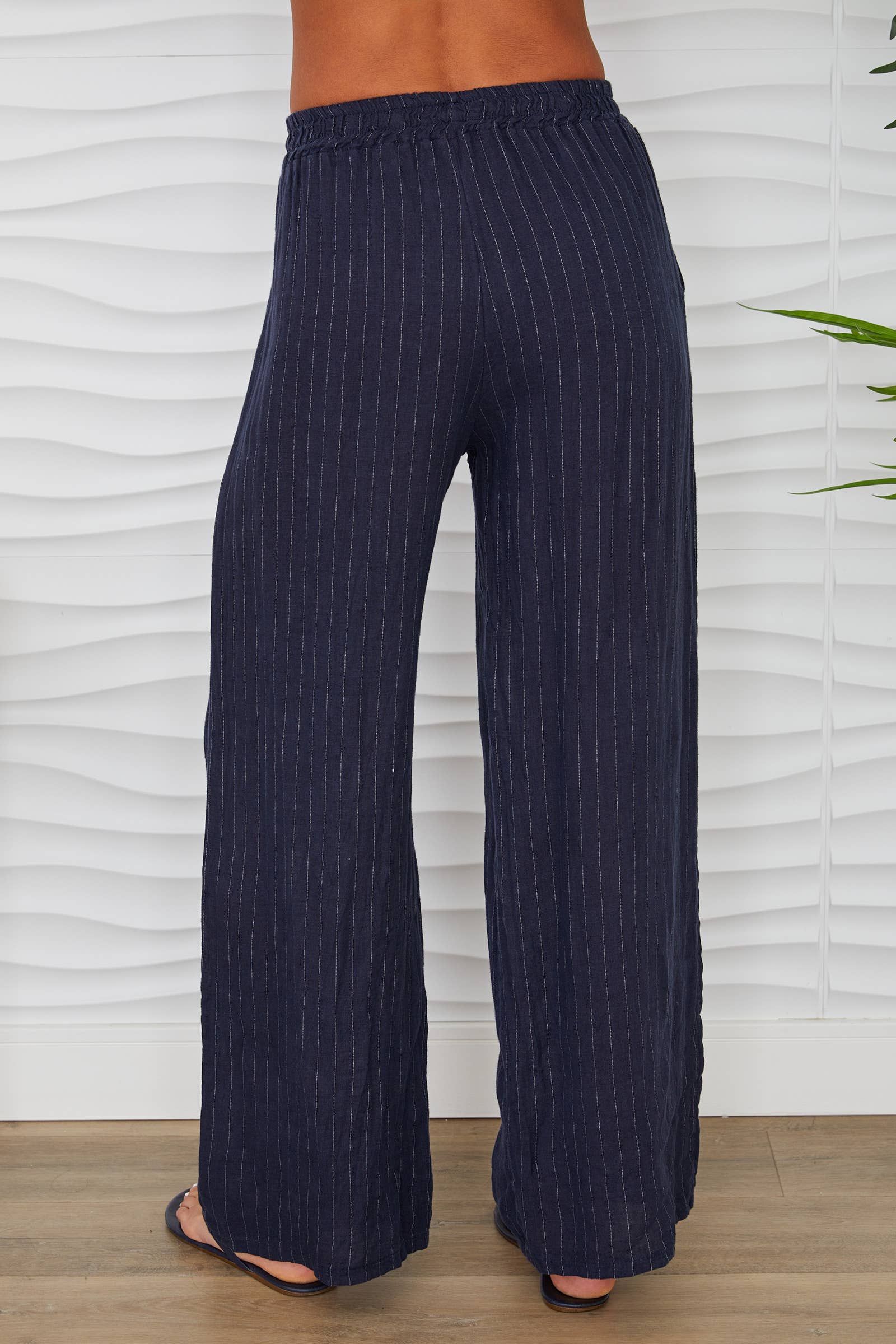 Linen Pinstripe Pants with Tie Waistband
