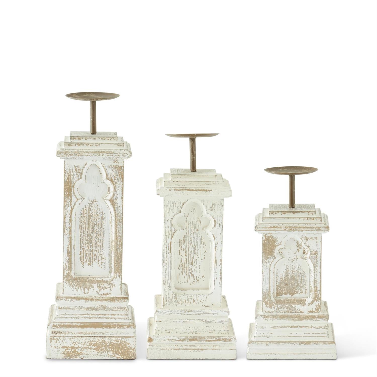 Whitewashed Architectural Candleholders with Square Base
