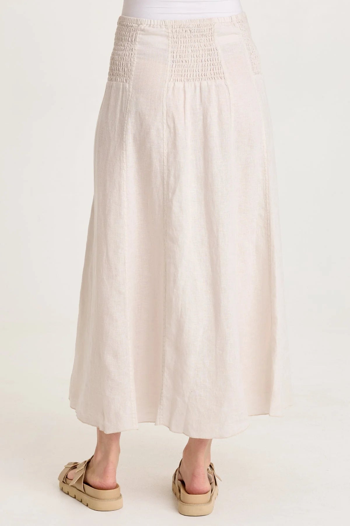 Breezy Linen-Blend Smocked Skirt