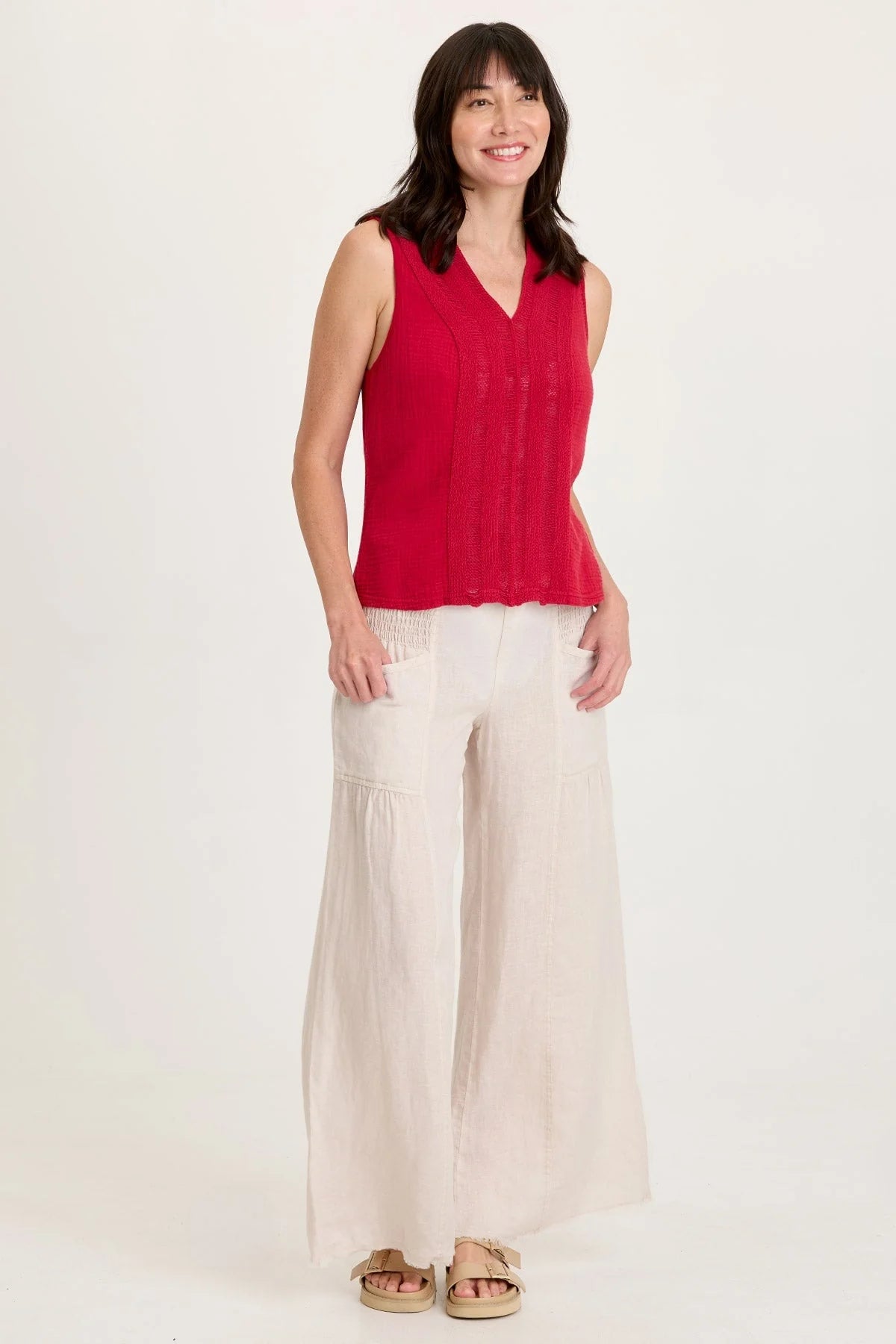 Ruched-Waist Coastal Trouser