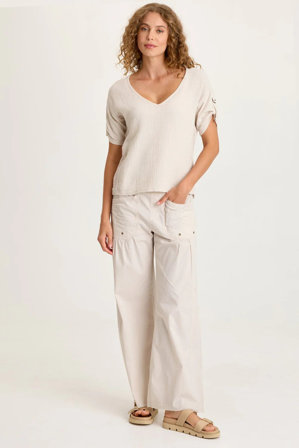 Double Gauze V-Neck Top