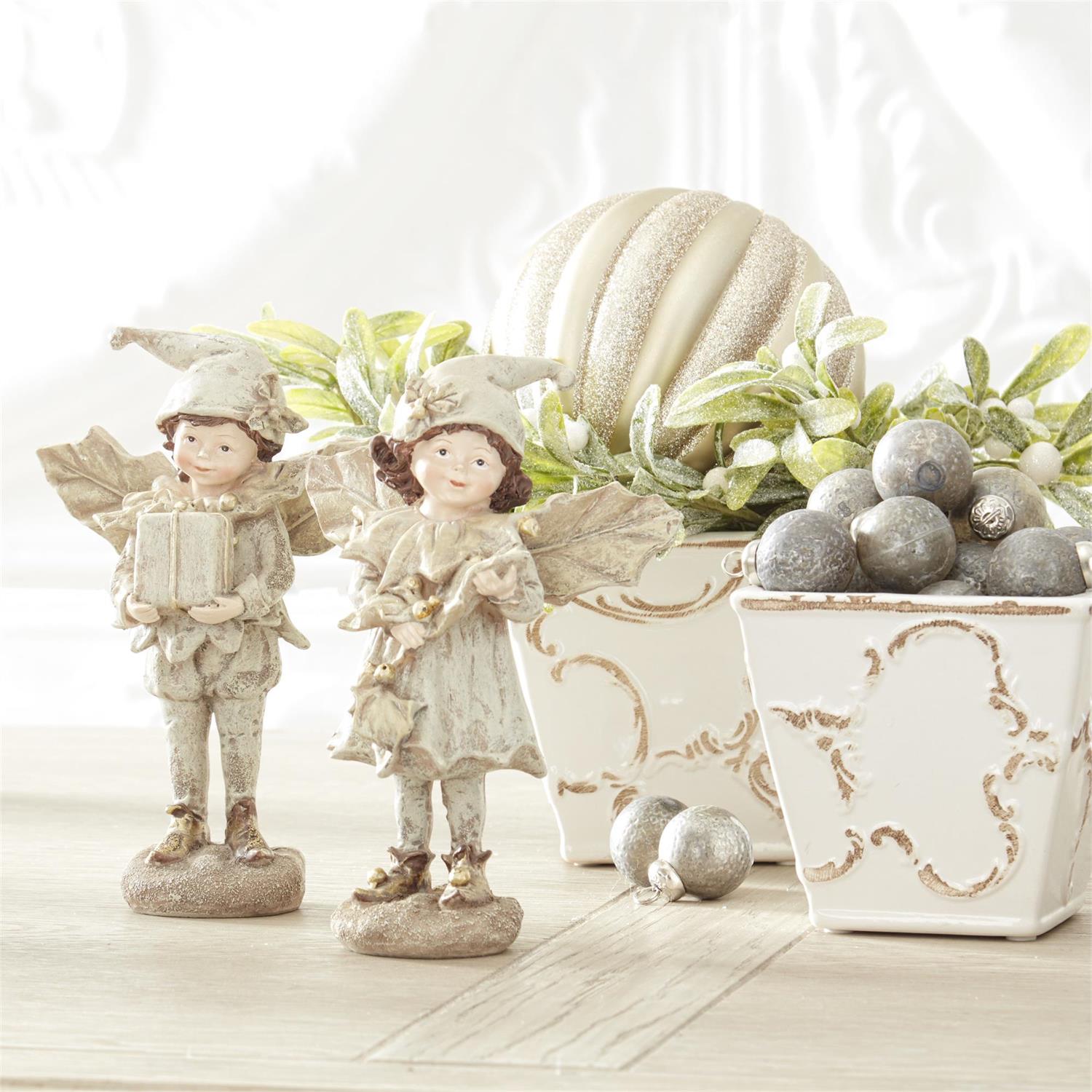 White Ceramic Scroll-Embossed Square Pots