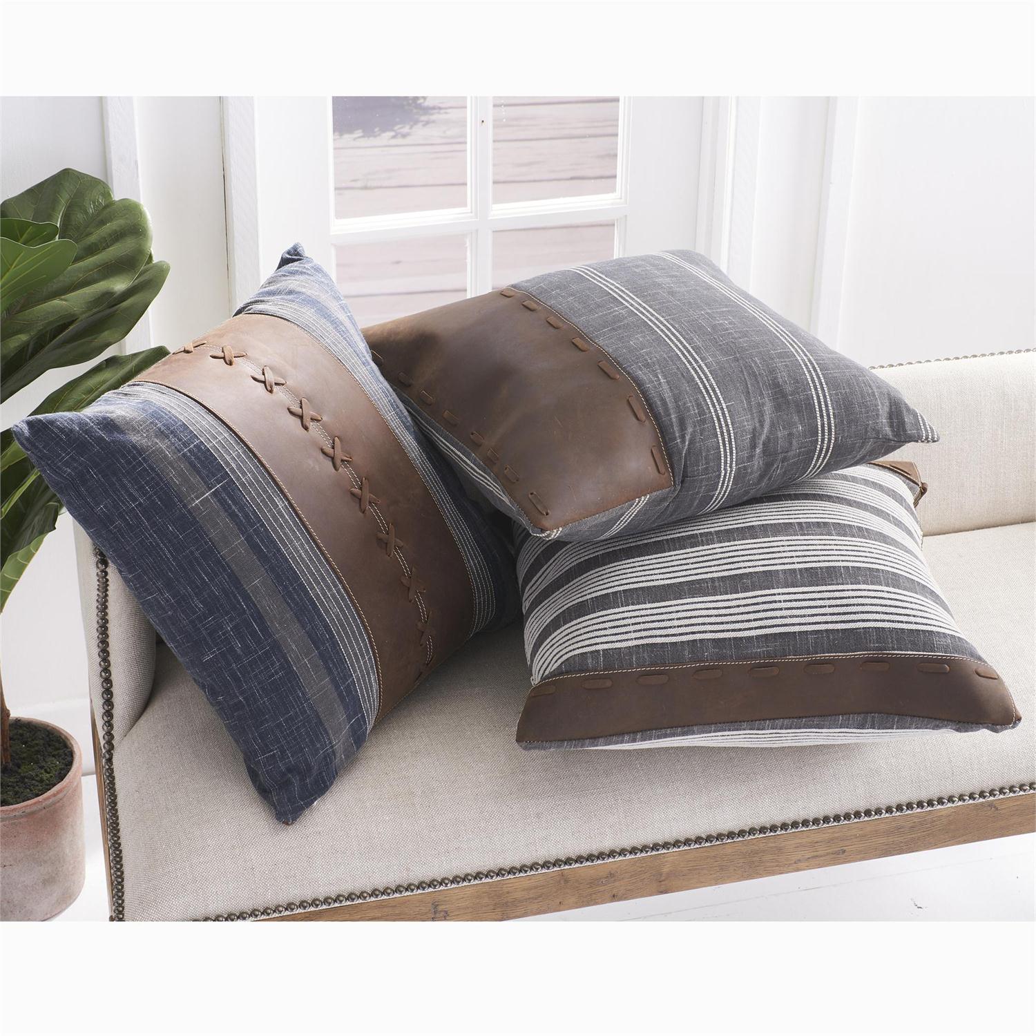 Assorted 20-Inch Square Pillows with Leather (3 Styles)