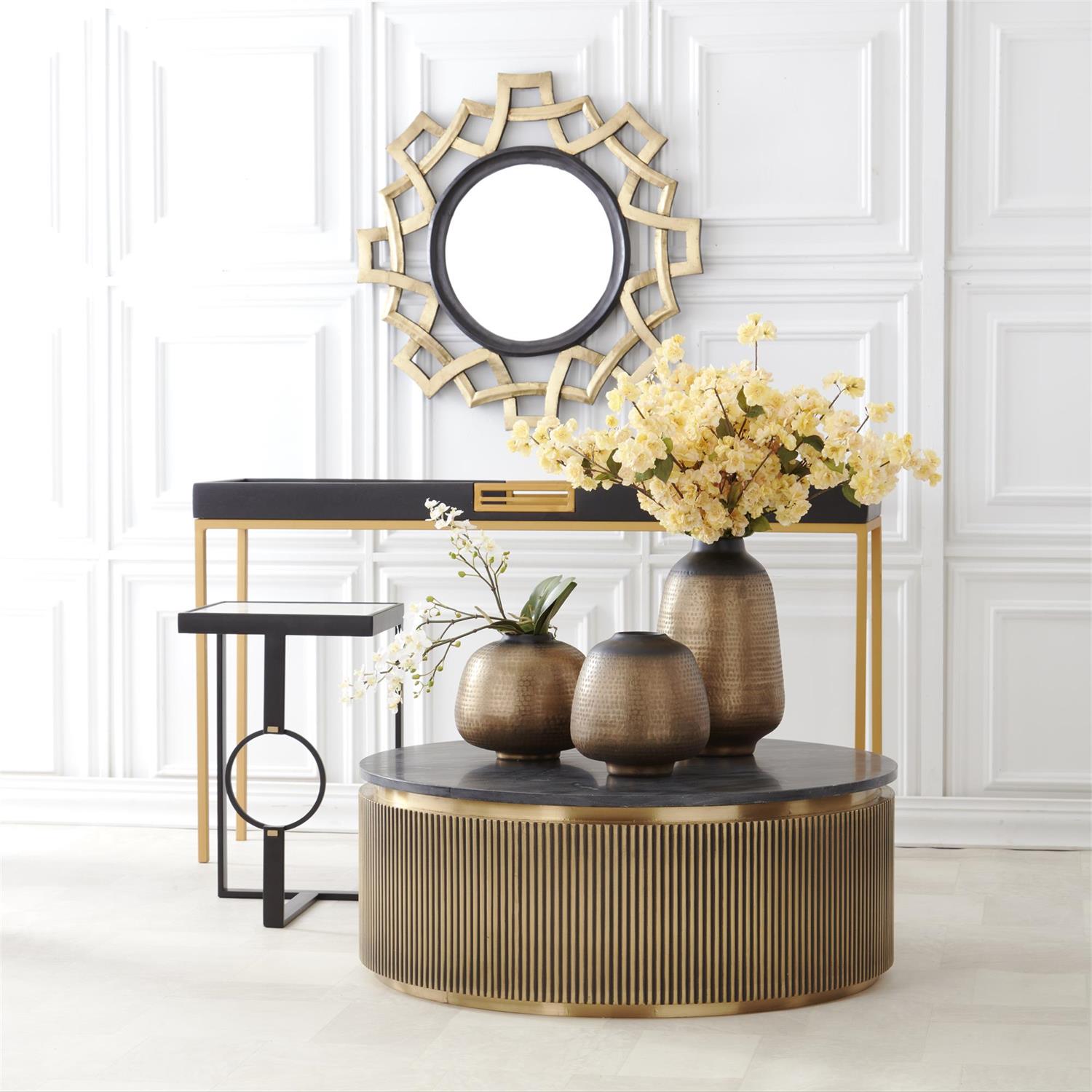 Set of 3 Black and Gold Textured Metal Vases