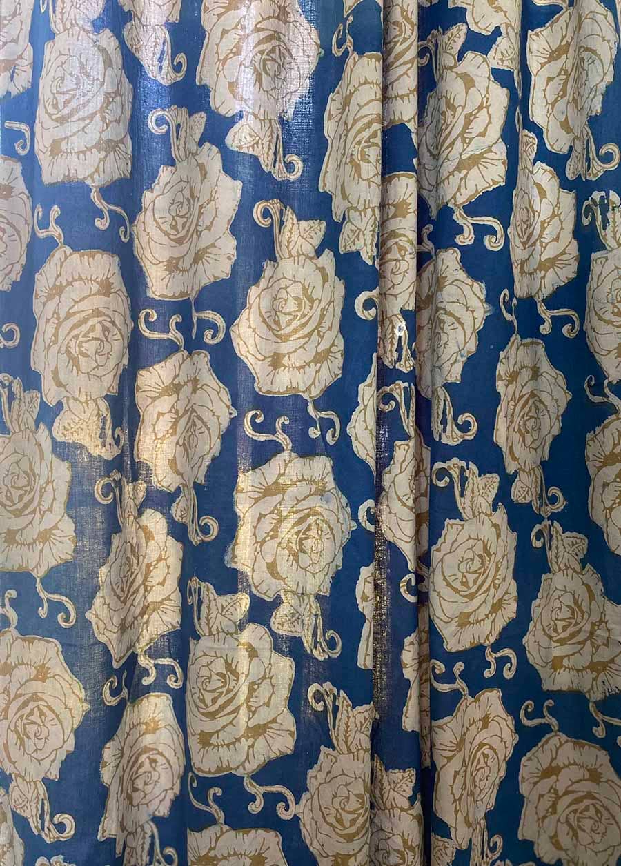 Light Blue & Gold Window Room Curtains Drapes - Rose Gold