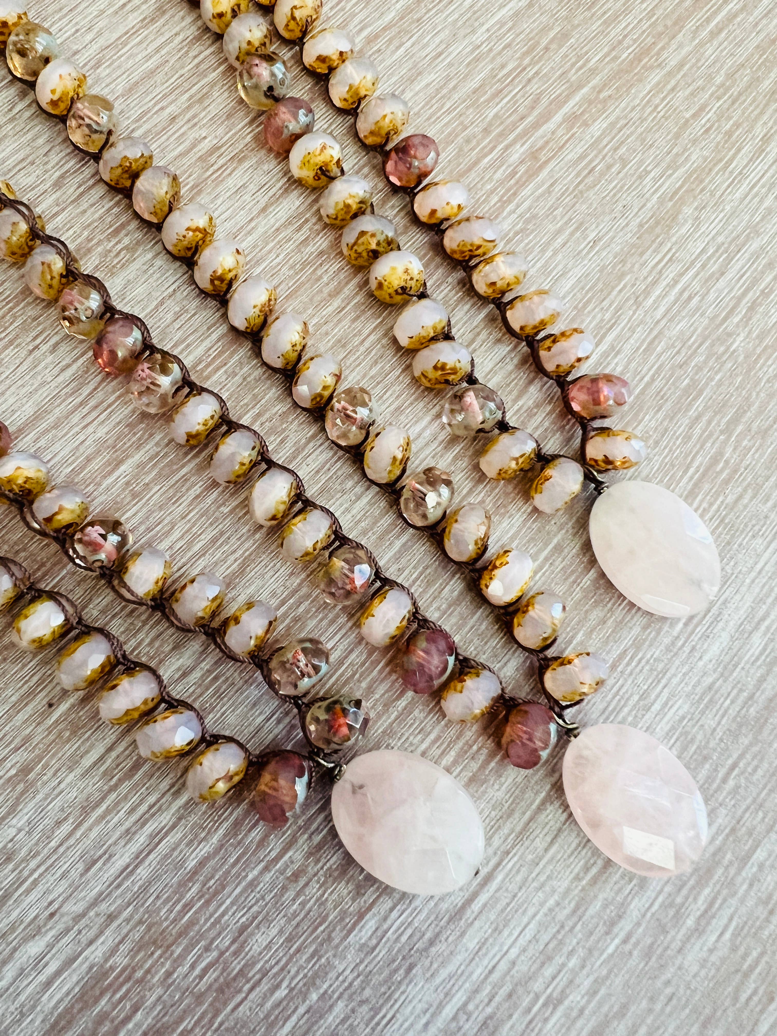 Rose Quartz Earthen Beauty Necklace With Faceted Crystals