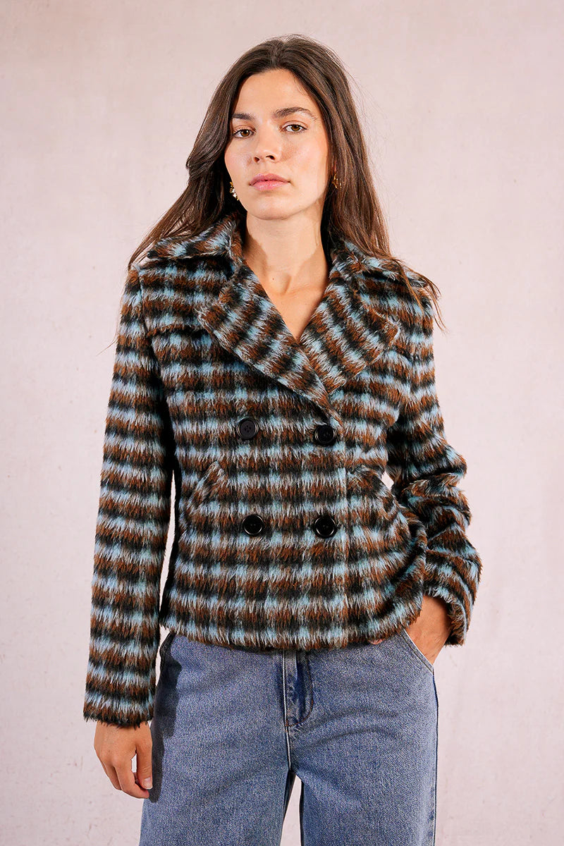 Short Textured Plaid Coat