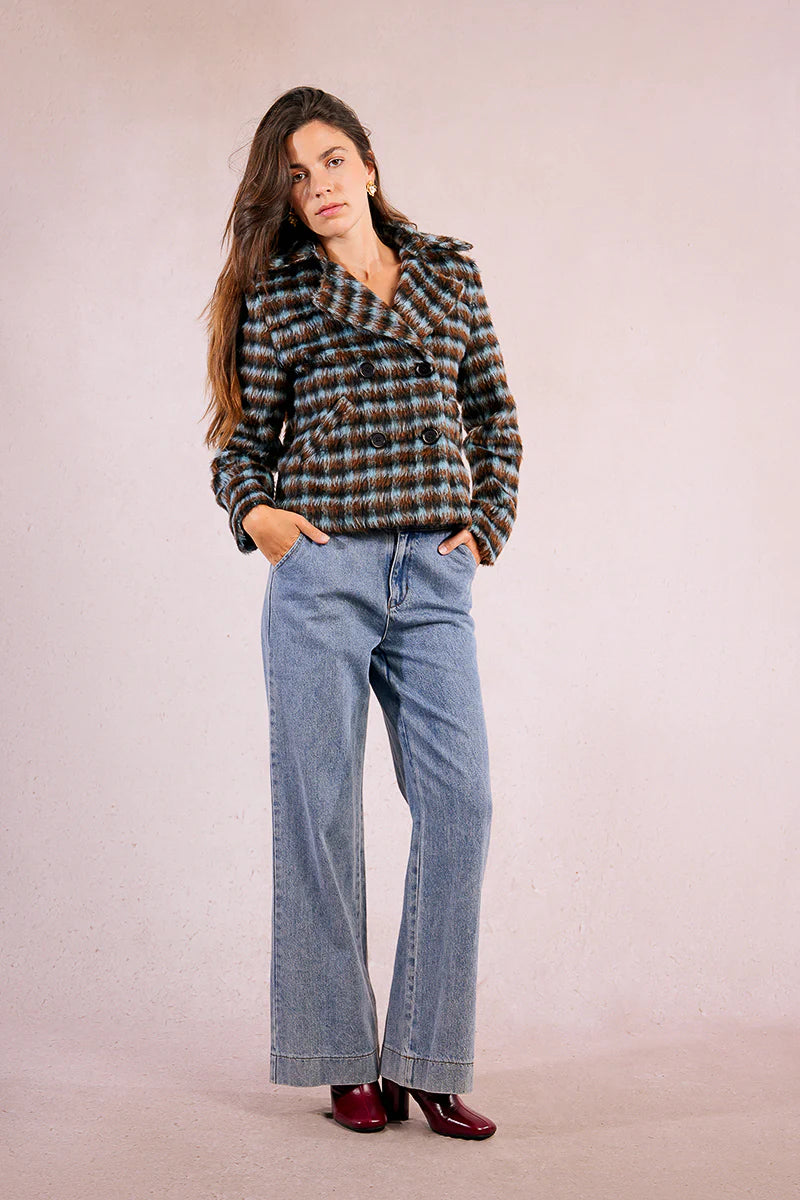 Short Textured Plaid Coat