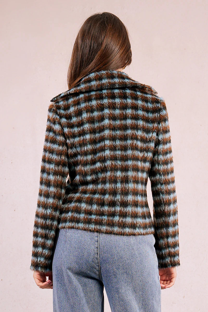 Short Textured Plaid Coat