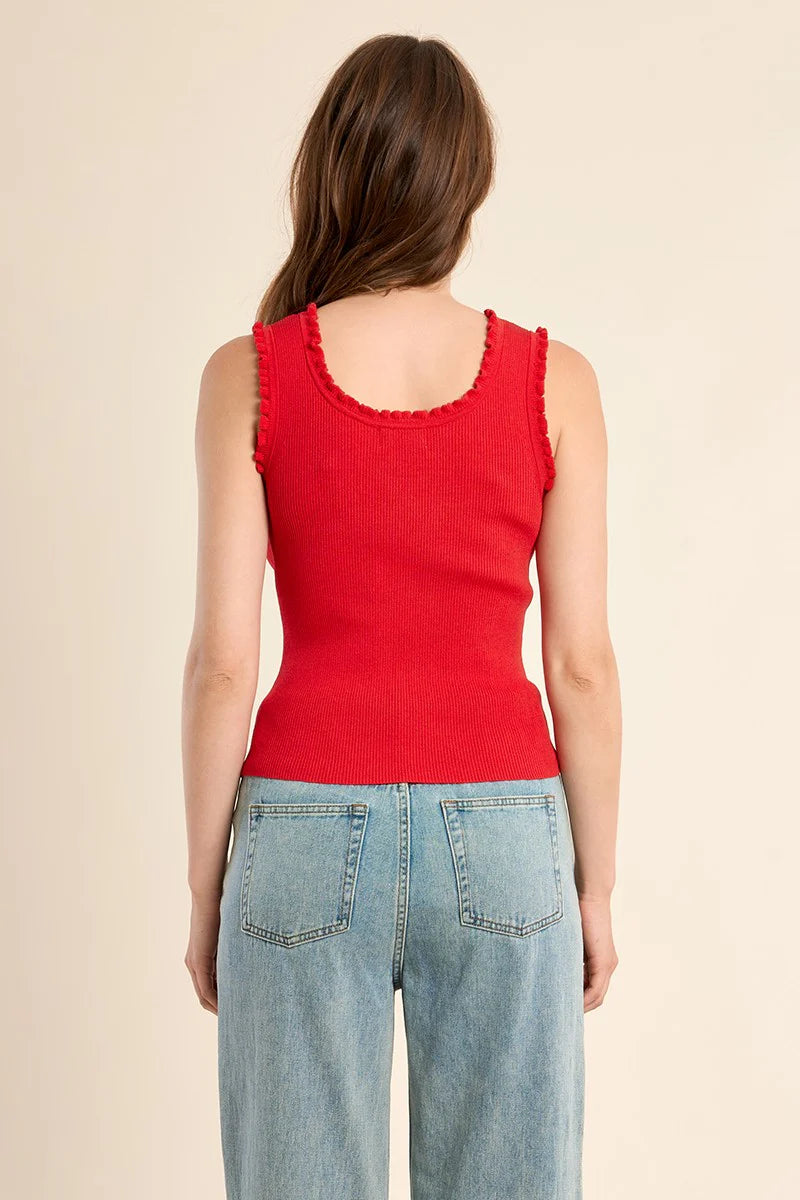 Ruffle-Trim Ribbed Tank