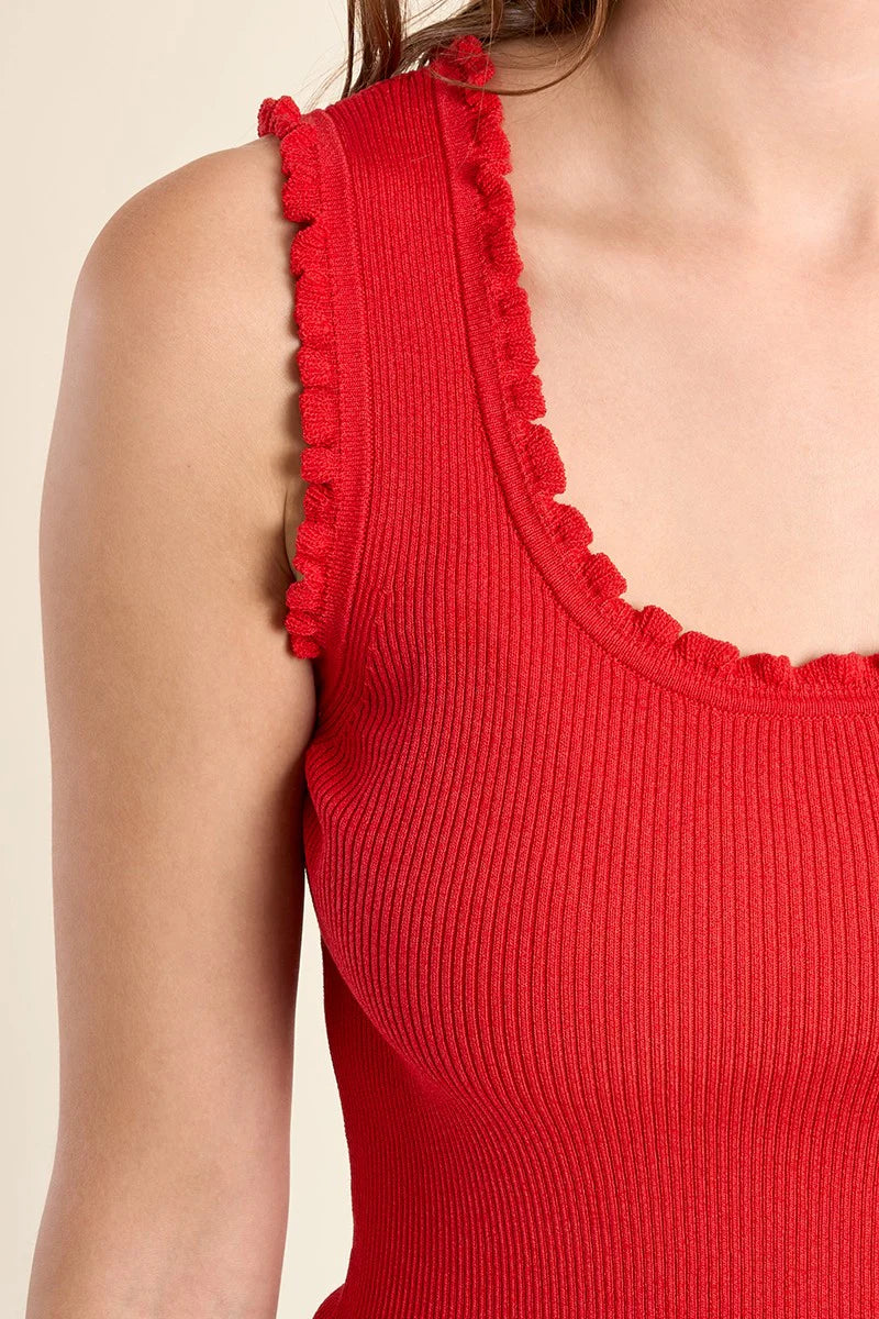 Ruffle-Trim Ribbed Tank