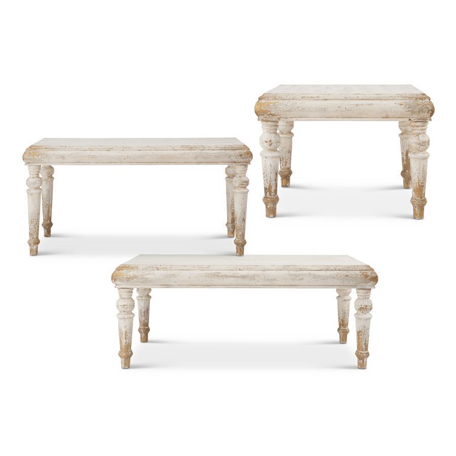 Distressed Whitewashed and Gold Wooden Tables