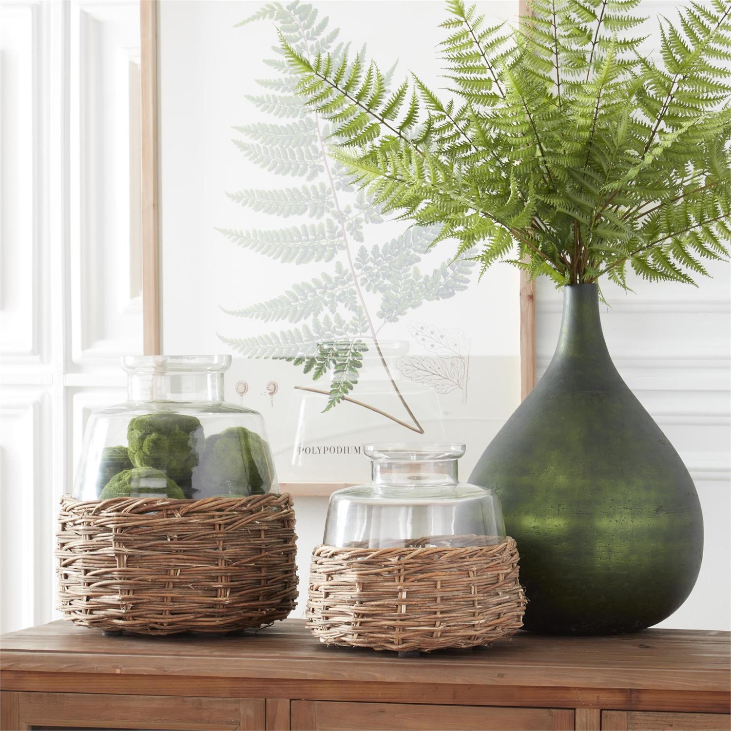Clear Glass Vase in Woven Rattan Basket
