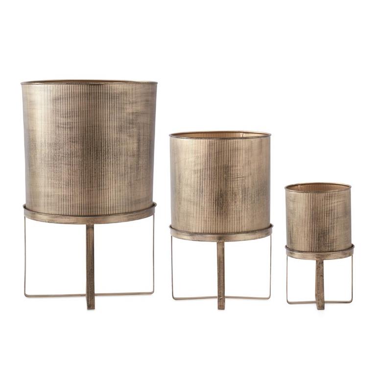 Gold and Black Metal Modern Planters on Stands