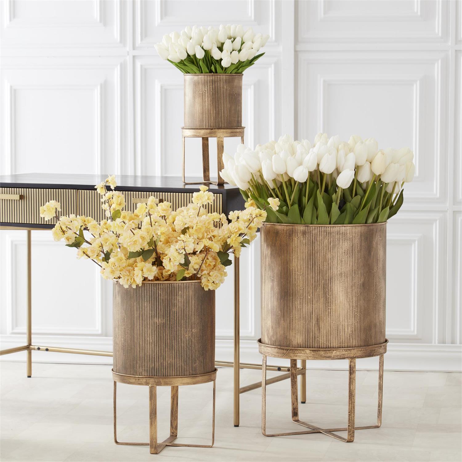 Gold and Black Metal Modern Planters on Stands