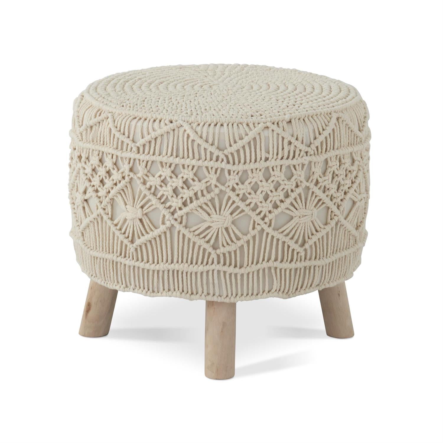 18.5-Inch Cream Macrame Stool with Legs