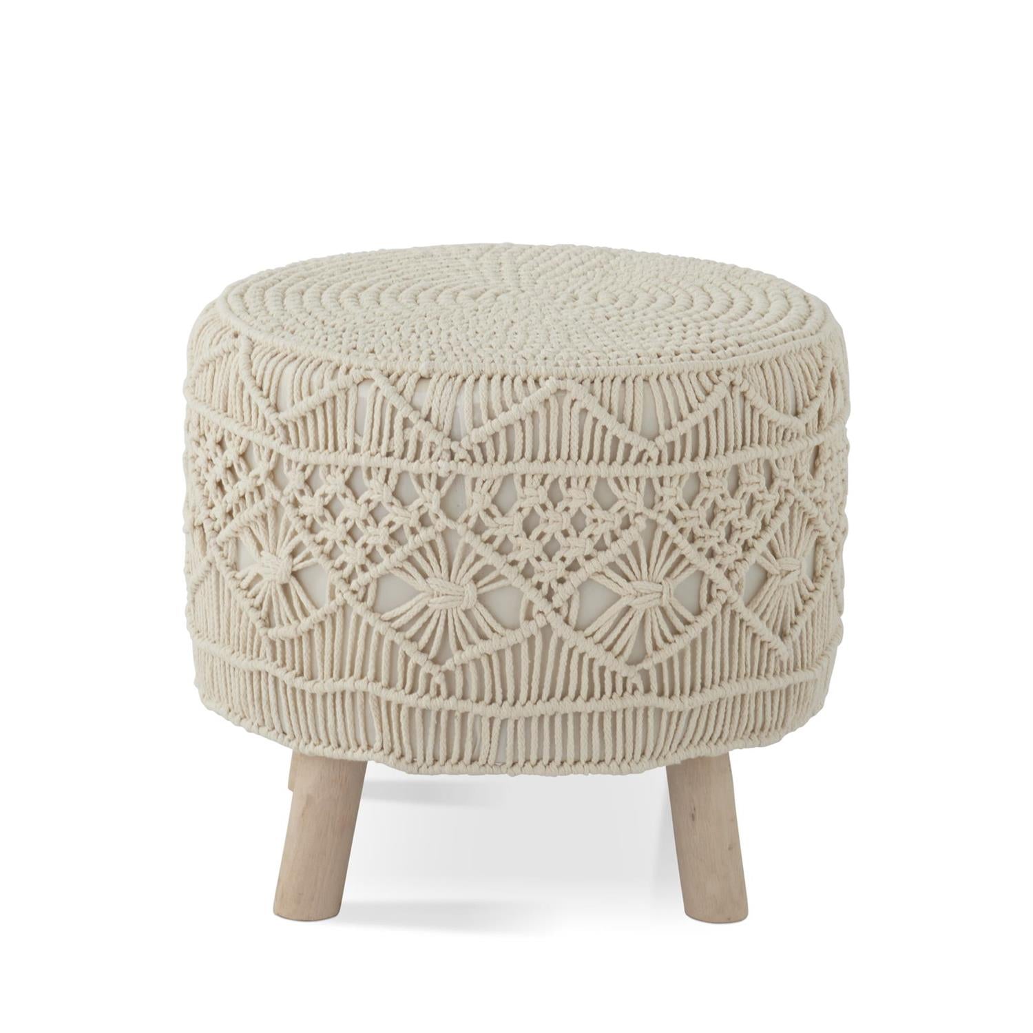 18.5-Inch Cream Macrame Stool with Legs