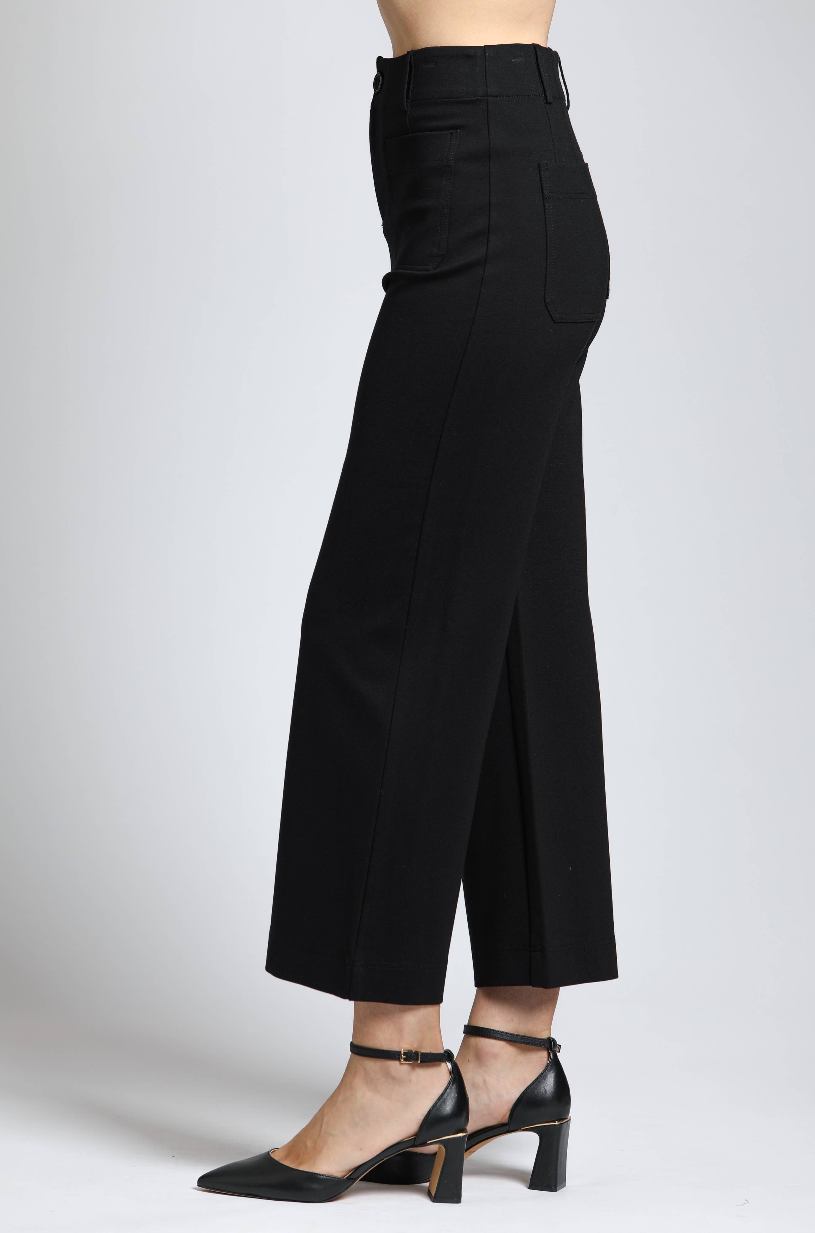 Ponte Cropped Wide Leg Pant With Patch Pocket