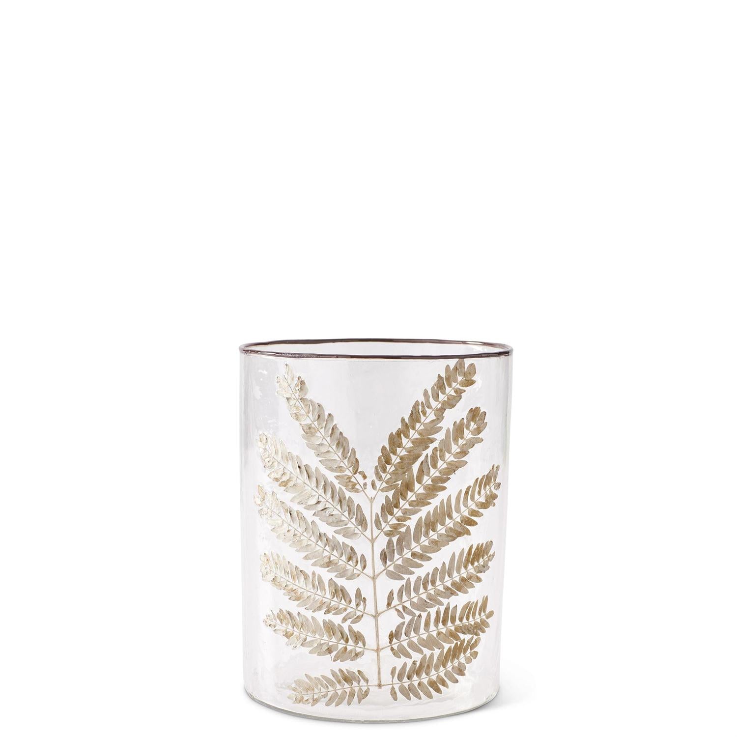 Clear Textured Glass Cylinders with Dried Leaf Appliqué
